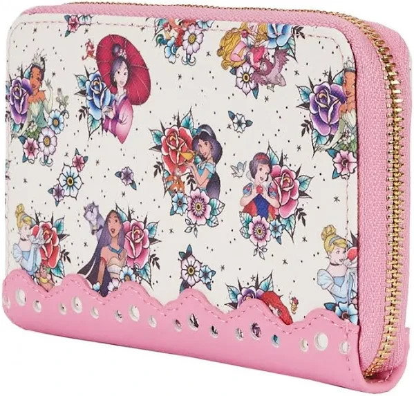 Loungefly Disney Princess Tattoo AOP Zip Around Wallet Jasmine Mulan Cinderella