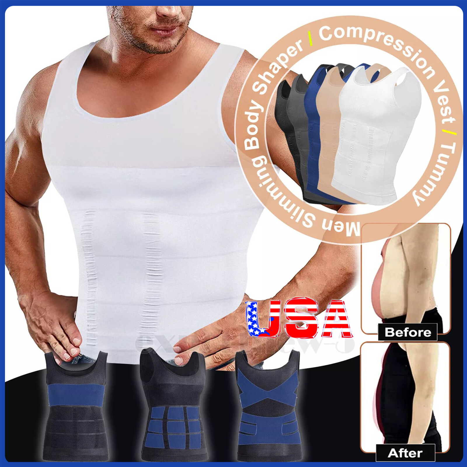 Sculptcore Men’s Body Shaper Compression Shaping Shirt Slimming Girdle Tank Top
