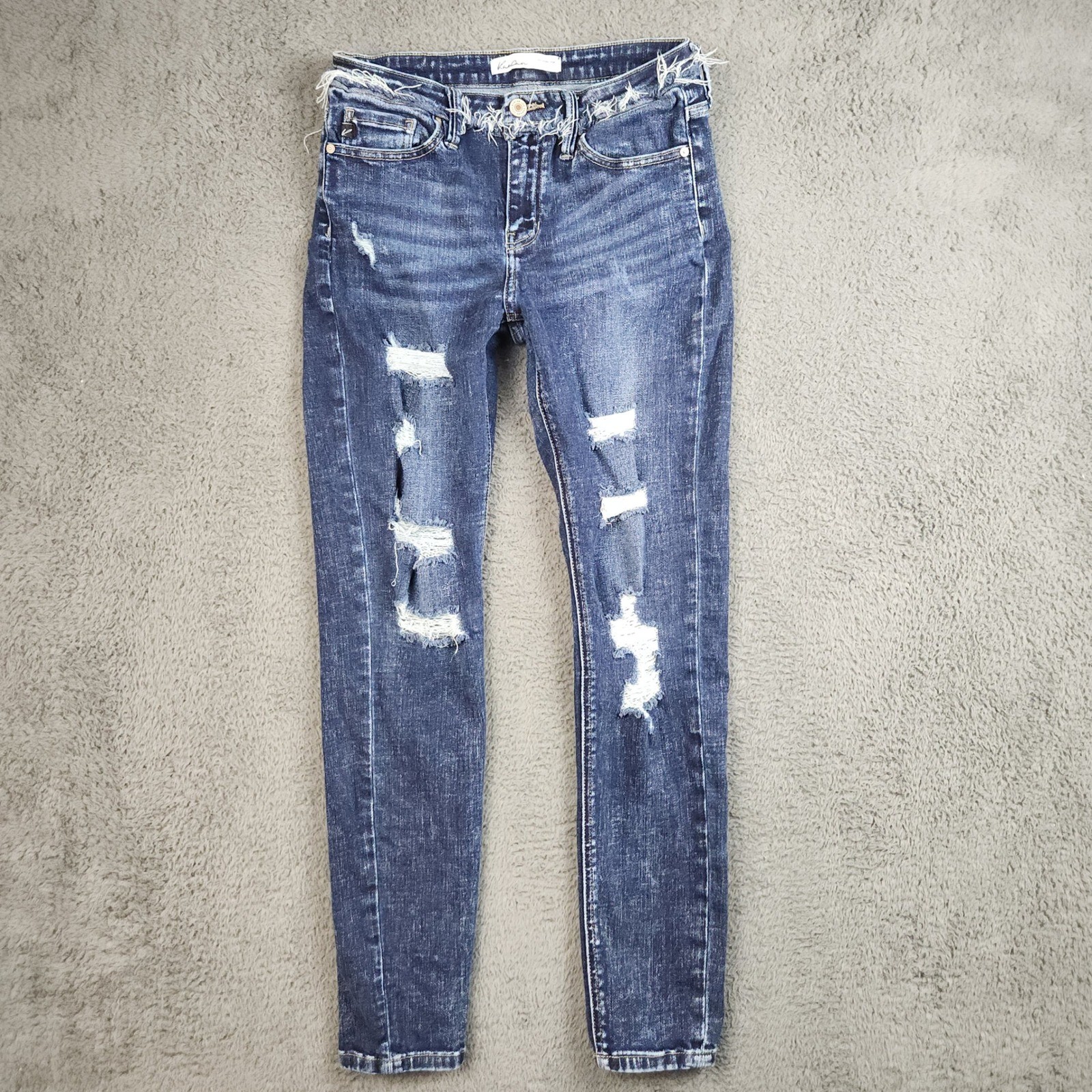 KanCan Skinny Jeans Women’s 27 Blue Distressed Denim Raw Hem High Rise Academia