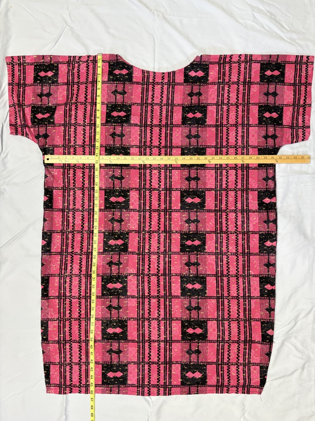 Vintage Miss Egypt Dress Middle Eastern Kaftan Pink Gold Print Ethnic Cotton OS