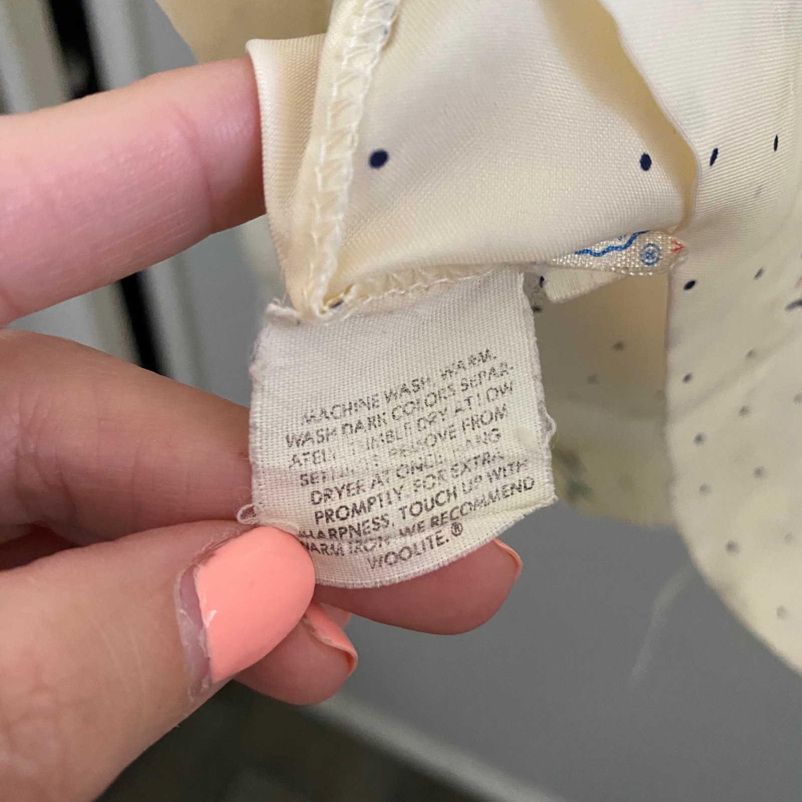 Vintage Koret Polka Dot Floral Button Down Blouse Cream Made in USA ILGWU Tag
