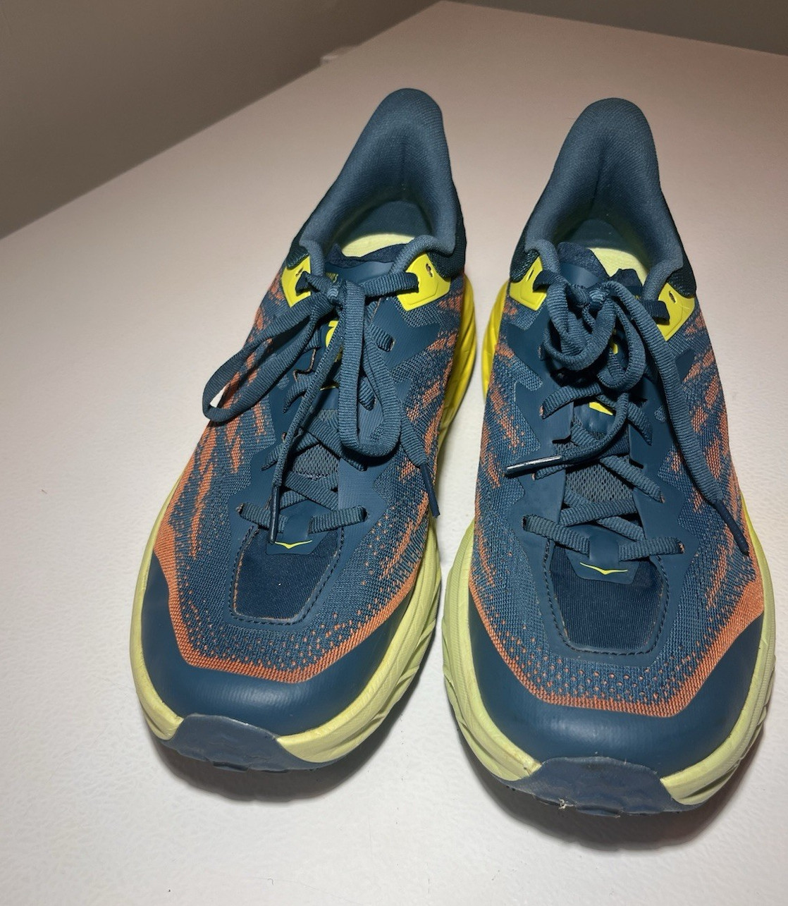 HOKA Men’s Blue/Yellow/Orange Low Top Lace Up Athletic Sneakers Mesh