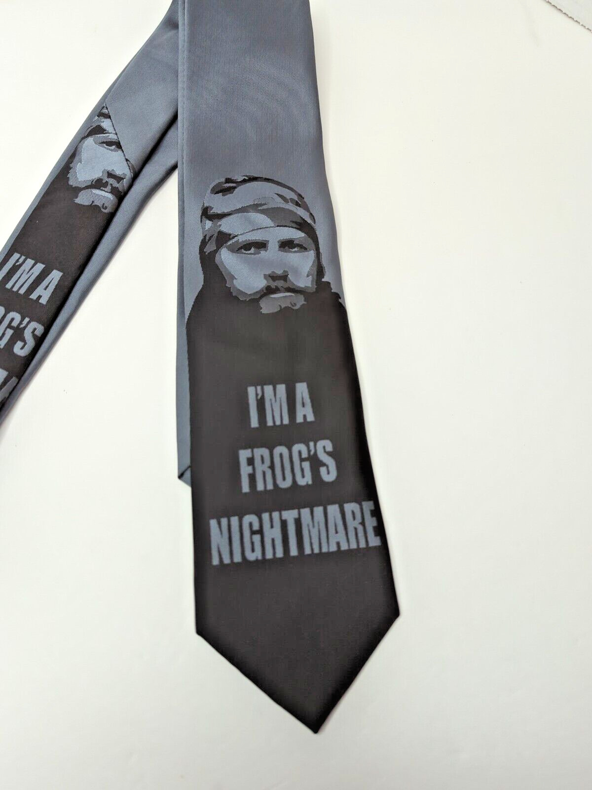 Duck Dynasty Jase Robertson I’m a Frog’s Nightmare Neck Tie Gray Black Pointed