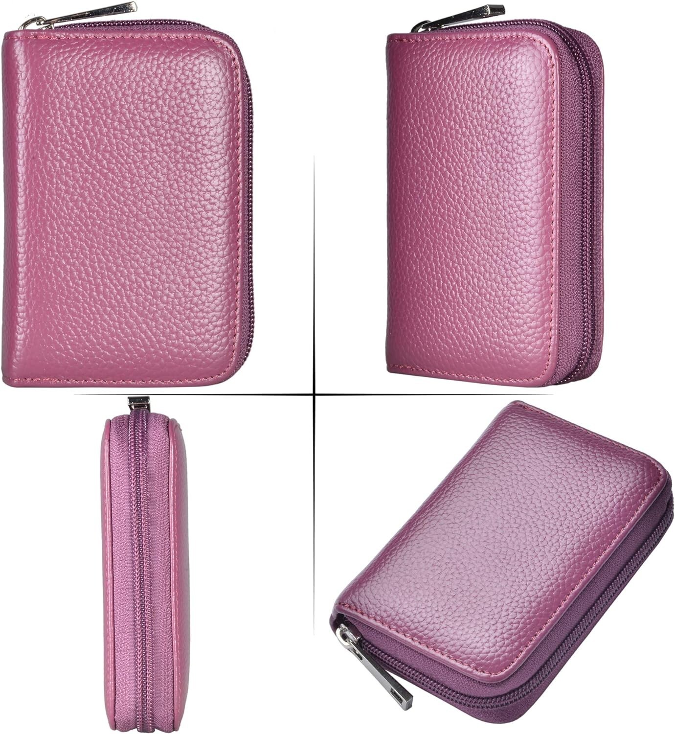 Luxurious Genuine Leather Zipper Wallet with 26 Card Slots – RFID Blocking