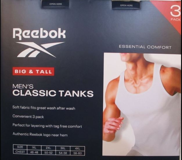 3 GENUINE REEBOK 4XL BIG & TALL 100% COTTON WHITE TANK TOP T SHIRTS UNDERSHIRTS