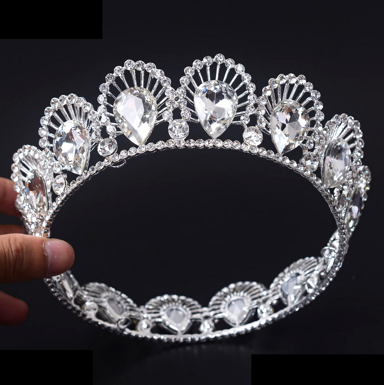 4cm Tall Adult Full Crystal Drip Wedding Bridal Queen Princess Prom Round Crown