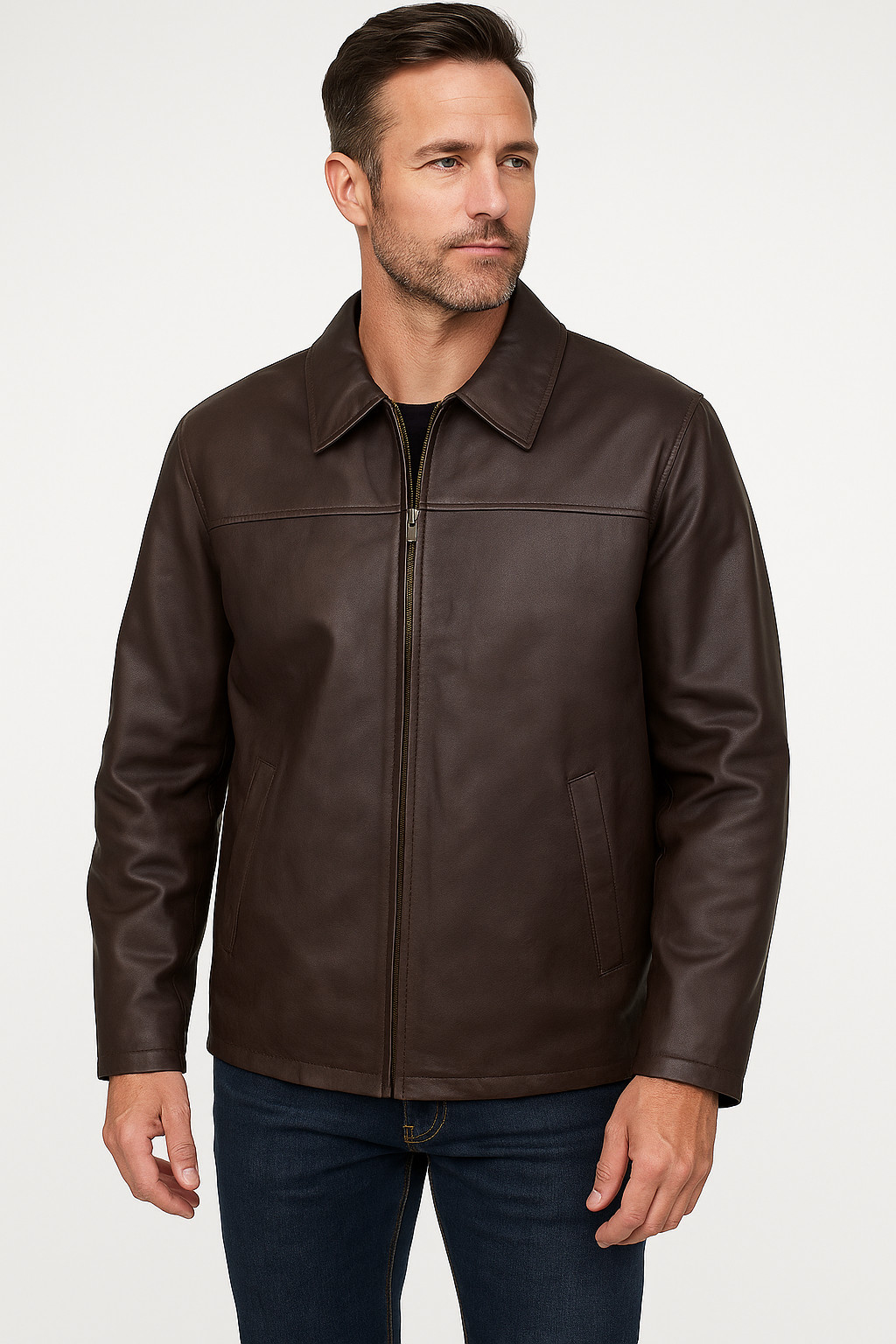 Men’s Genuine Soft Nappa Leather Jacket – Zipper Closure – Brand New Free Gift