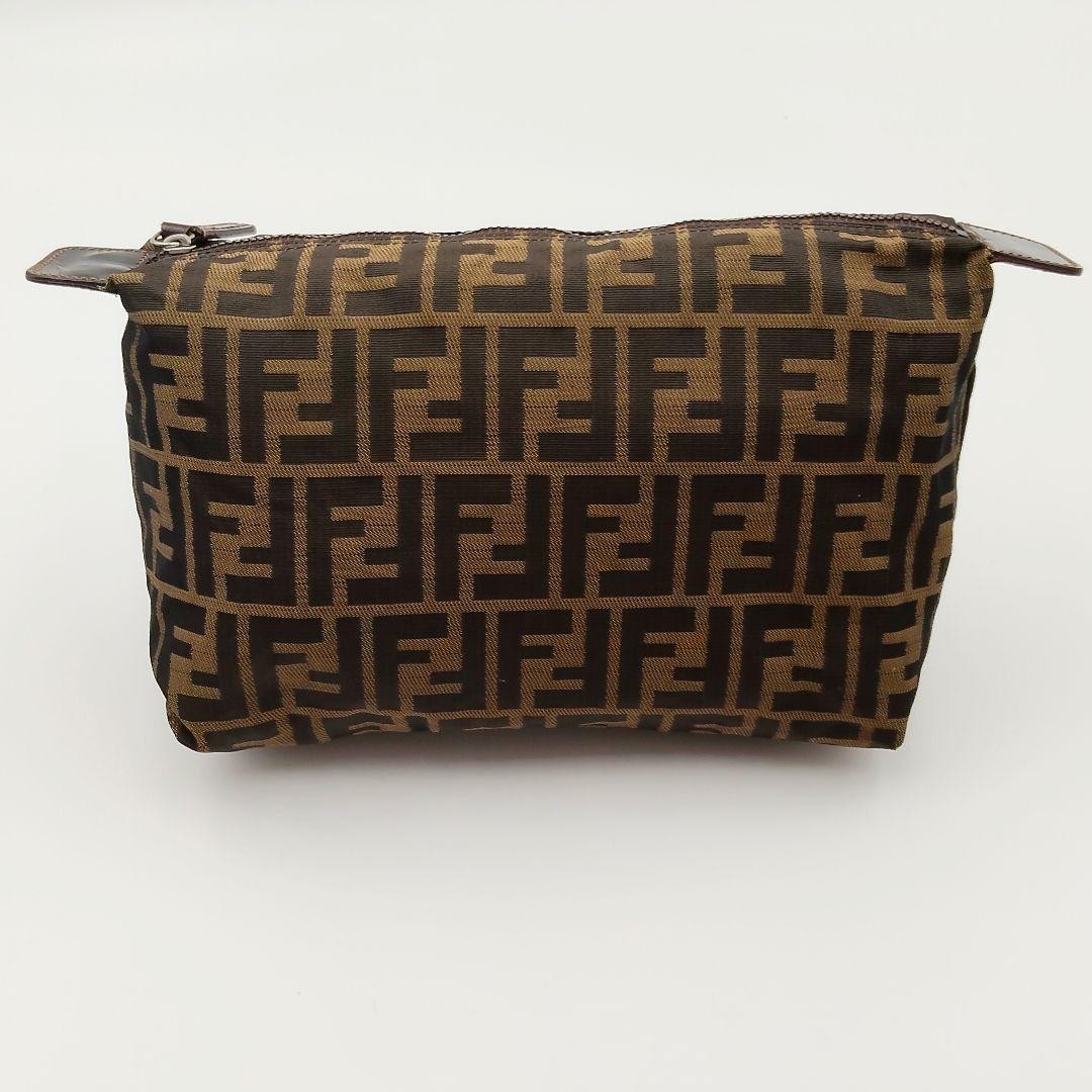 Fendi Zucca Canvas Cosmetic Pouch Brown FF Logo Authentic 25cm Bag