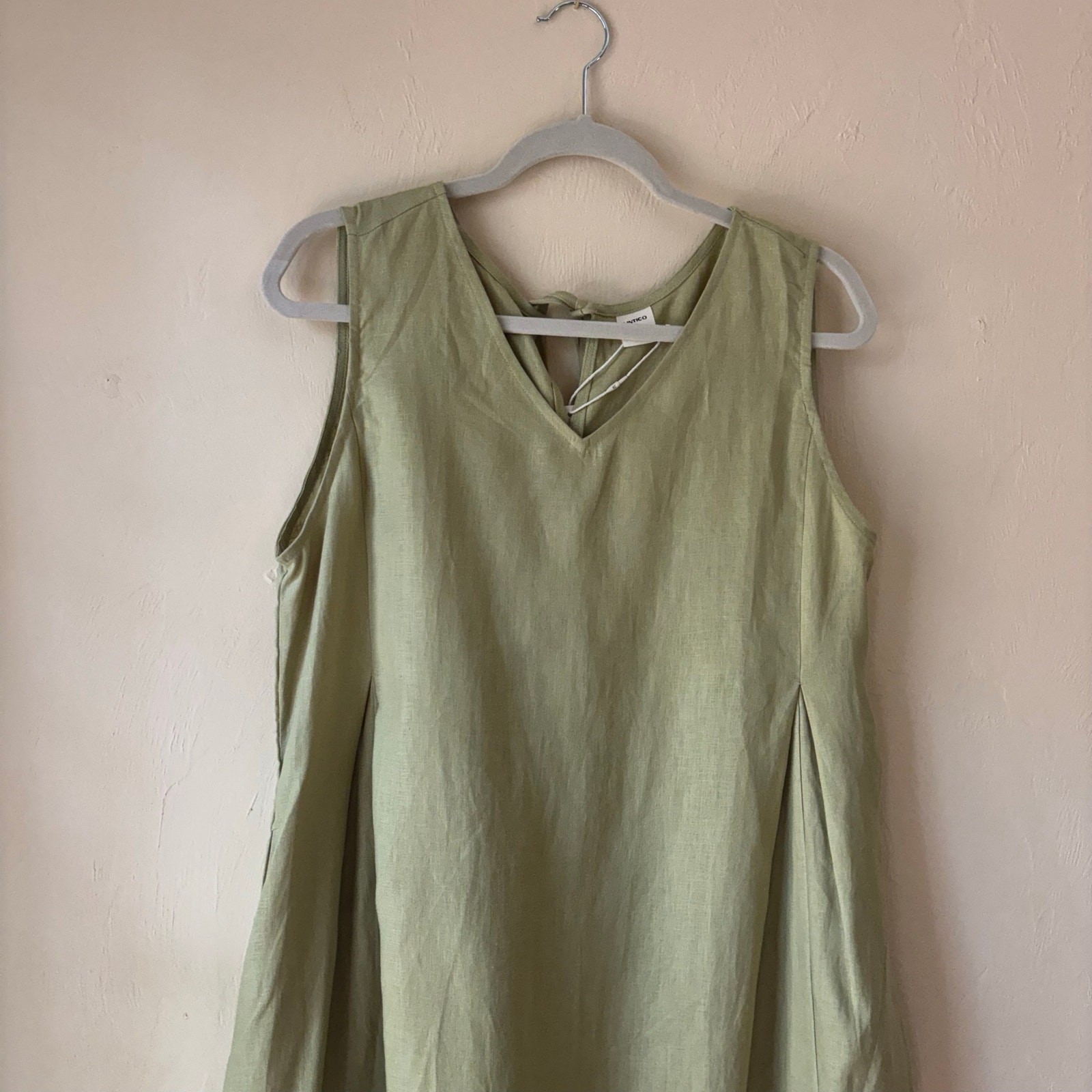 NWT LINTICO 100% Linen Sleeveless A-Line Maxi Dress Sage Apple Green