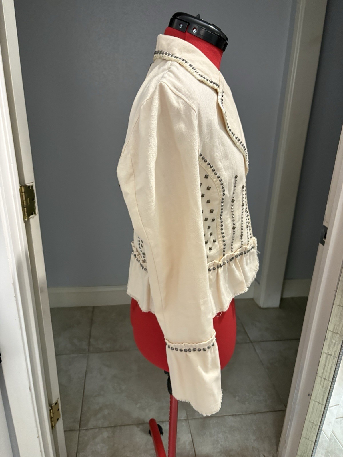 Double D Ranch Archival Studded PeplumCotton Jacket Ivory Cream Western Small