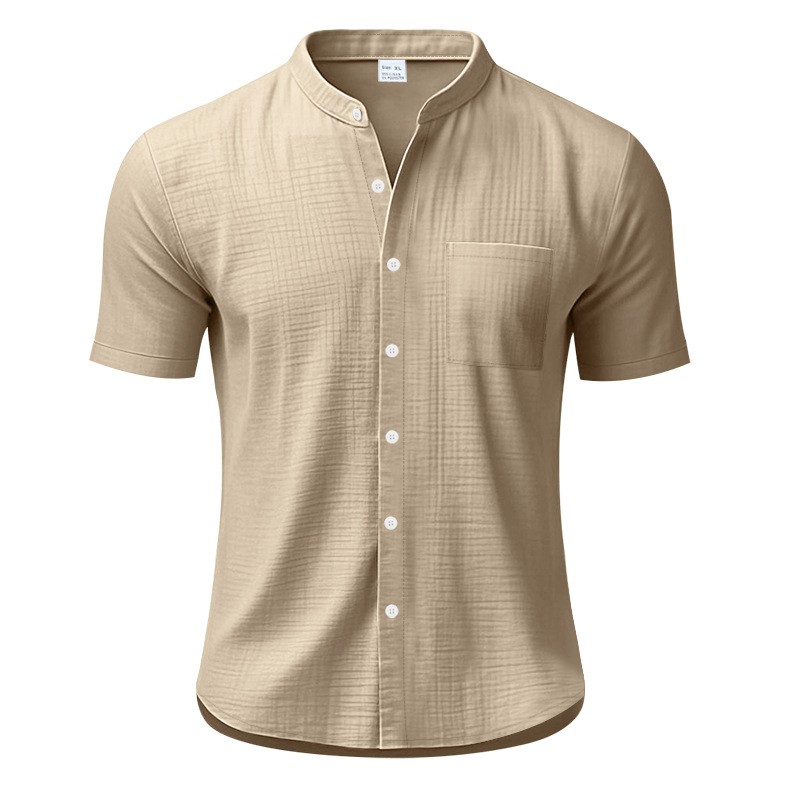 Summer Solid Stand Collar Pocket Loose Casual Shirt Tee