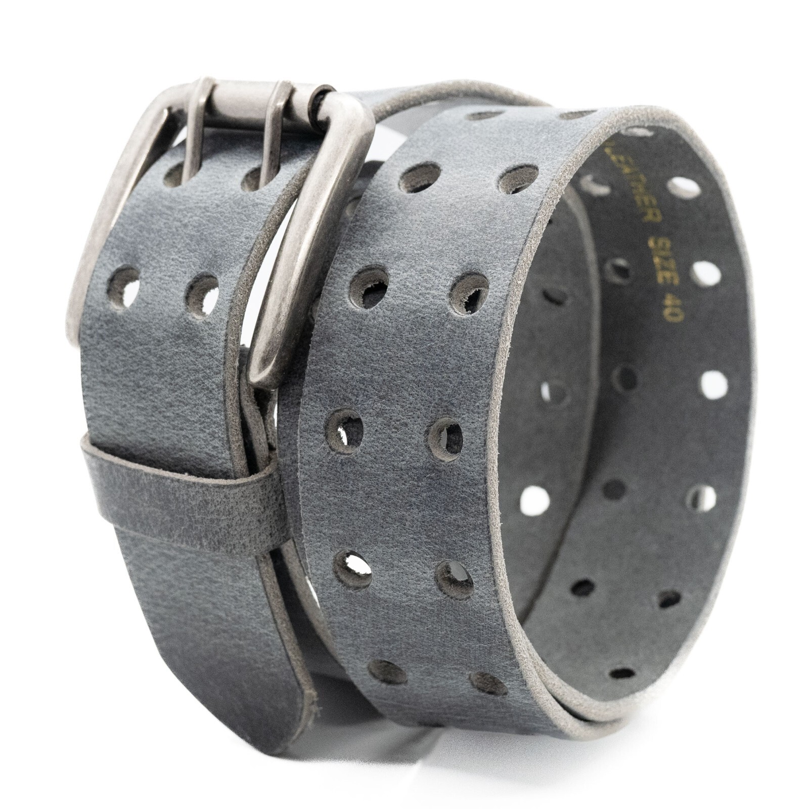1.5″ FULL GRAIN Buffalo Leather Belt Slate Gray, Double Prong Belt, Made in USA