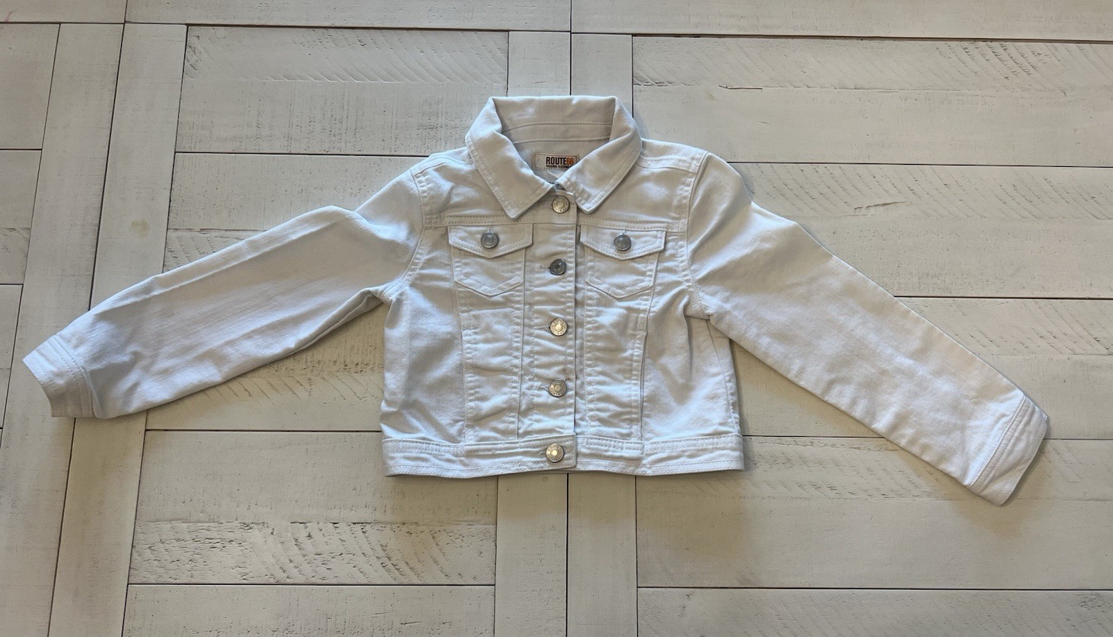Vintage Route 66 Girls White Jean Jacket/Coat w/ Front Pockets Size (S) 6/6x
