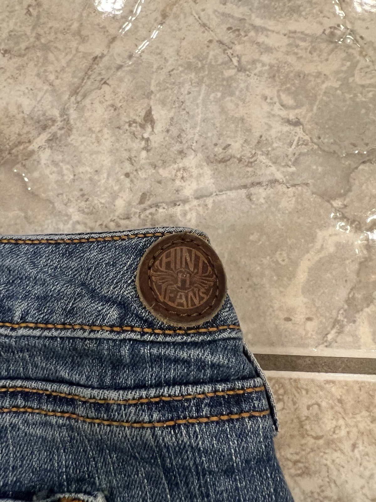 Hint Jeans Womens Size 13 Bootcut Flare Embroidered Denim 34X33 Distressed