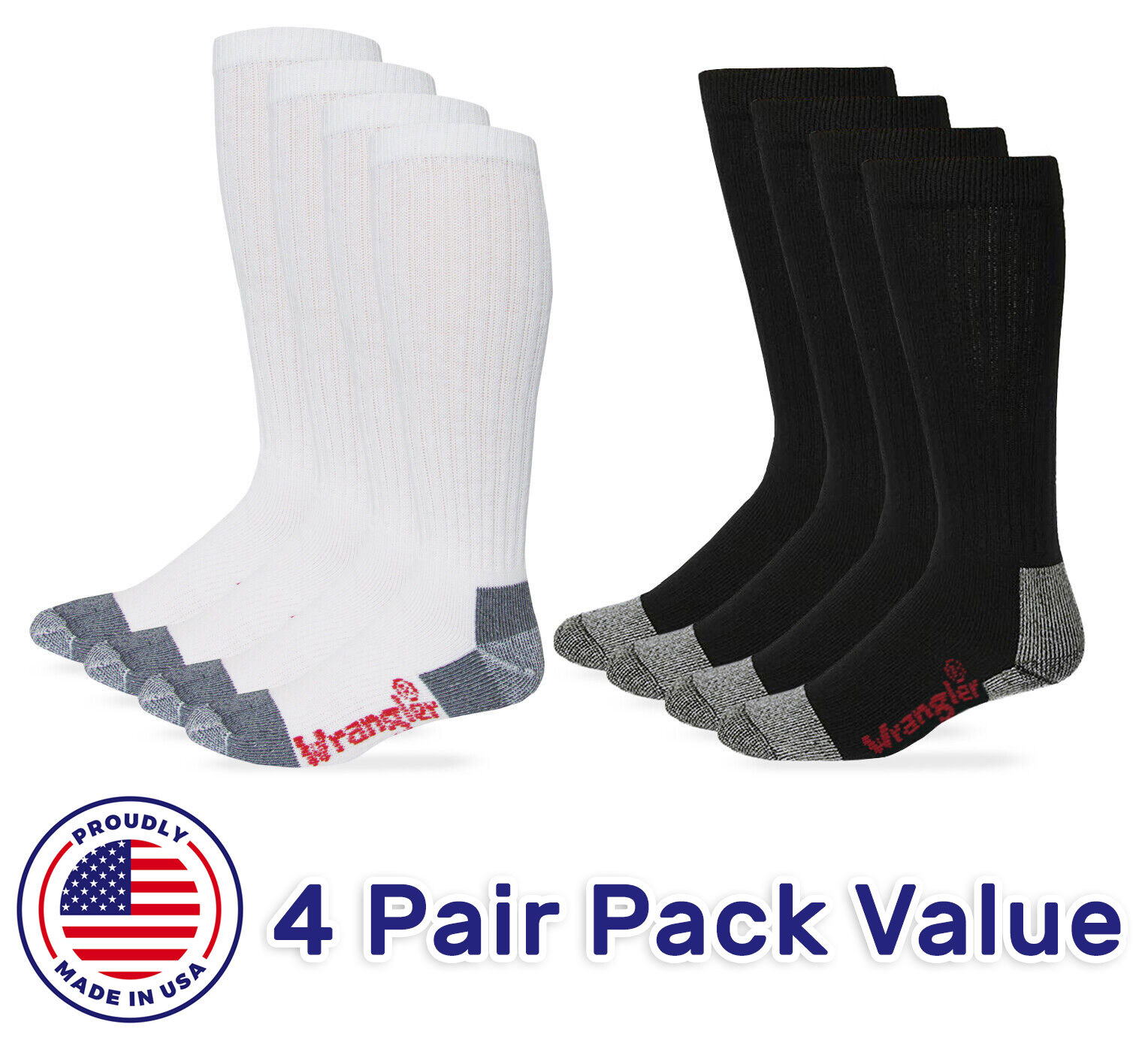 Wrangler Riggs Workwear Mens Tall 80% Cotton Cushion Over the Calf Boot Socks 4P