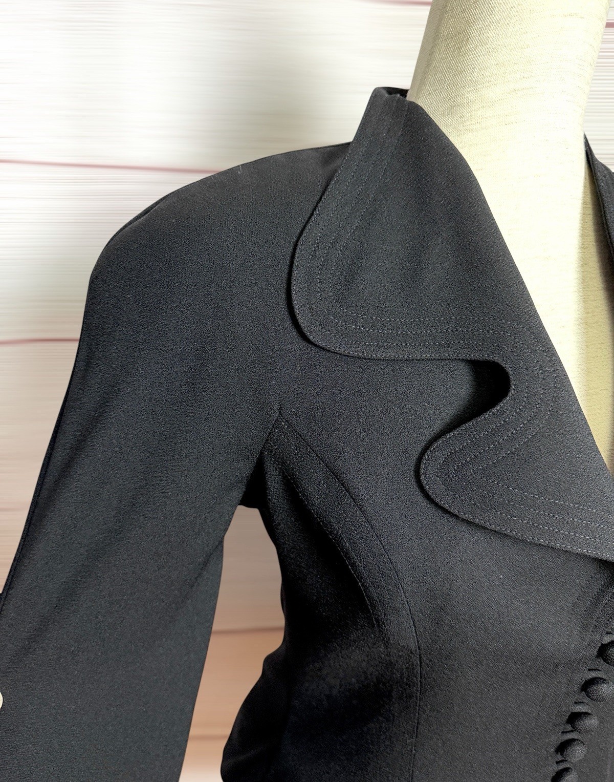 Vintage Alberto Makali Black Sculptural Blazer Asymmetric Collar Fitted USA US 2