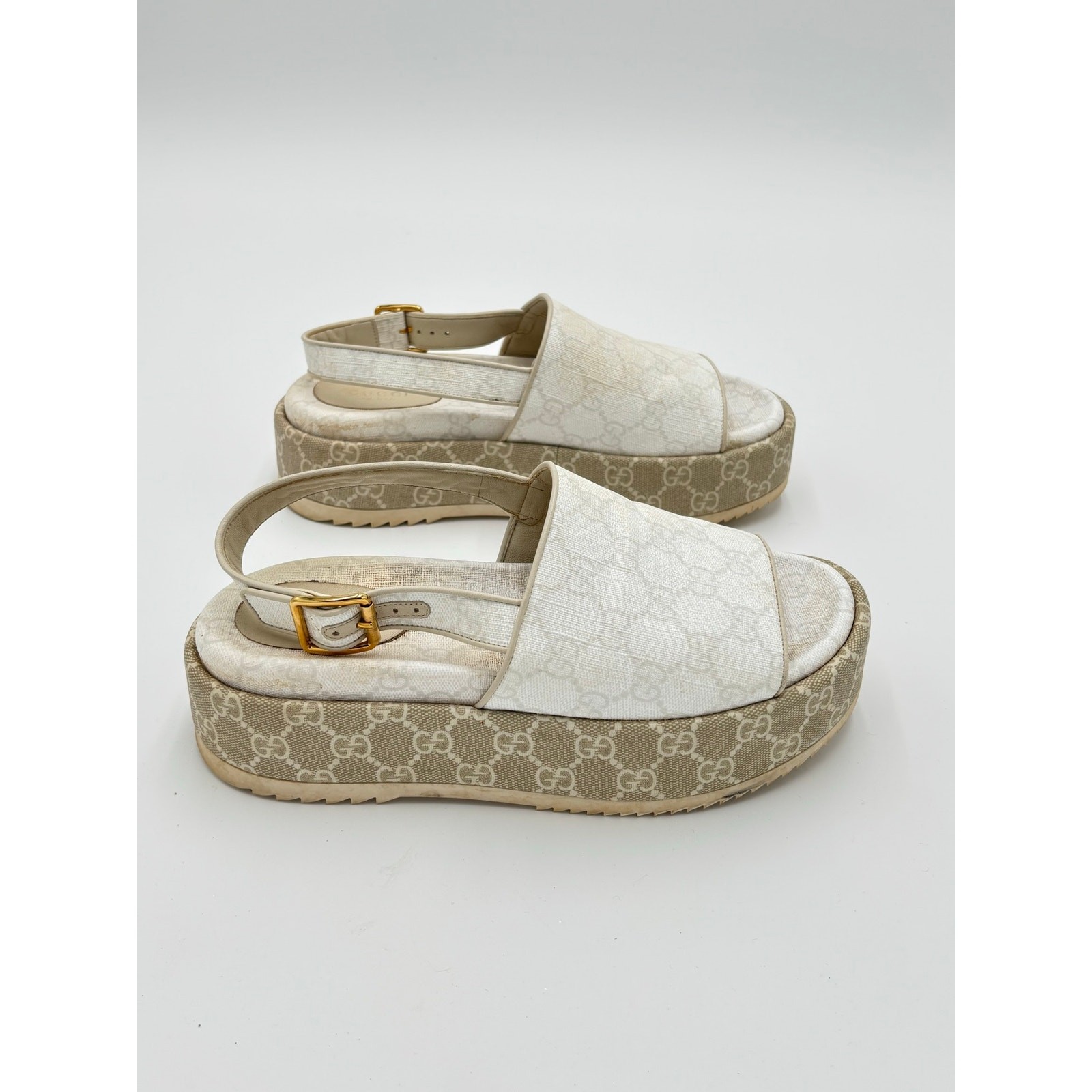 Gucci Angelina Slingback Platform Slide Sandals Monogram Canvas Size EU 38 US 8