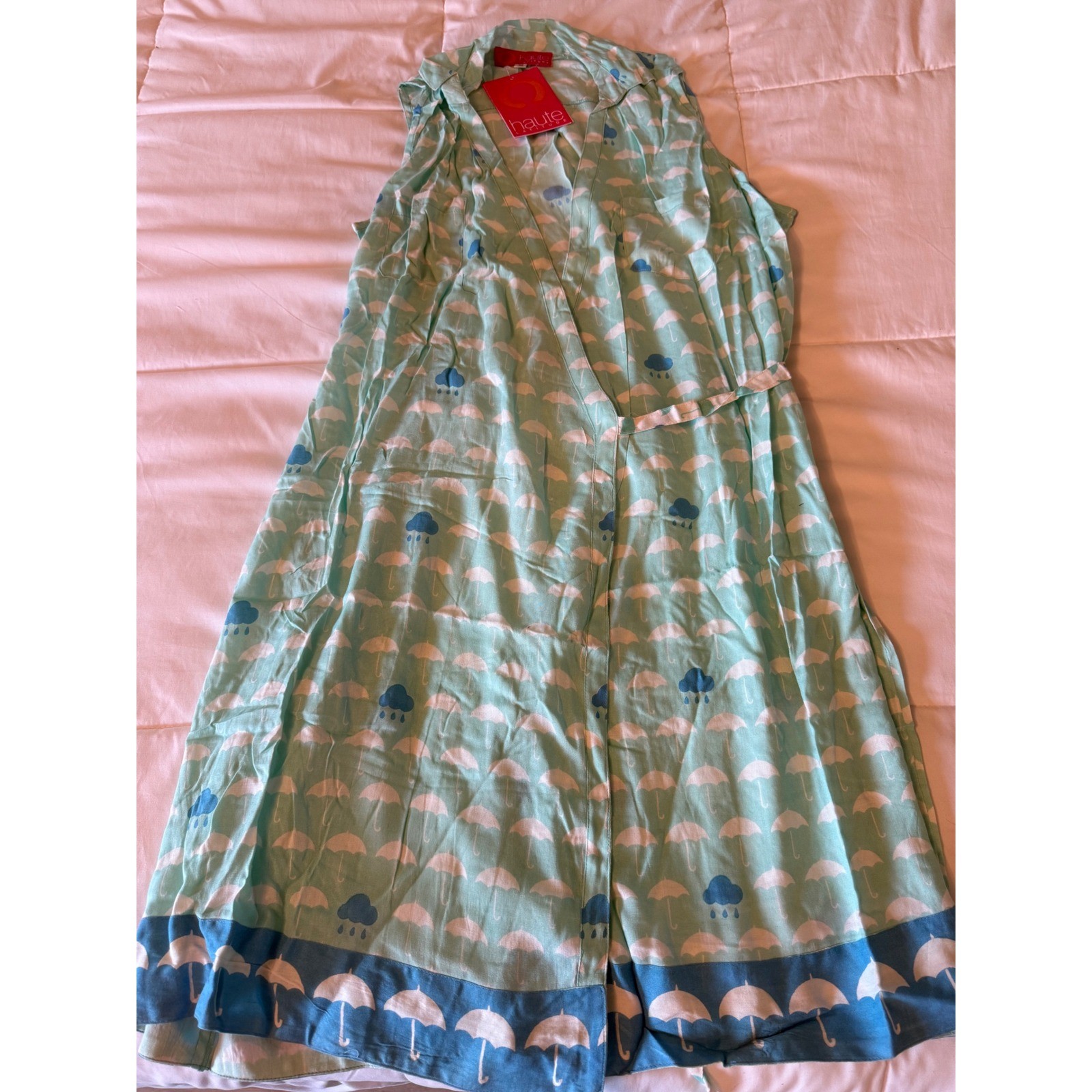Haute Latitude Womens Aqua Umbrella Print Sleeveless Midi Dress Size M NWT
