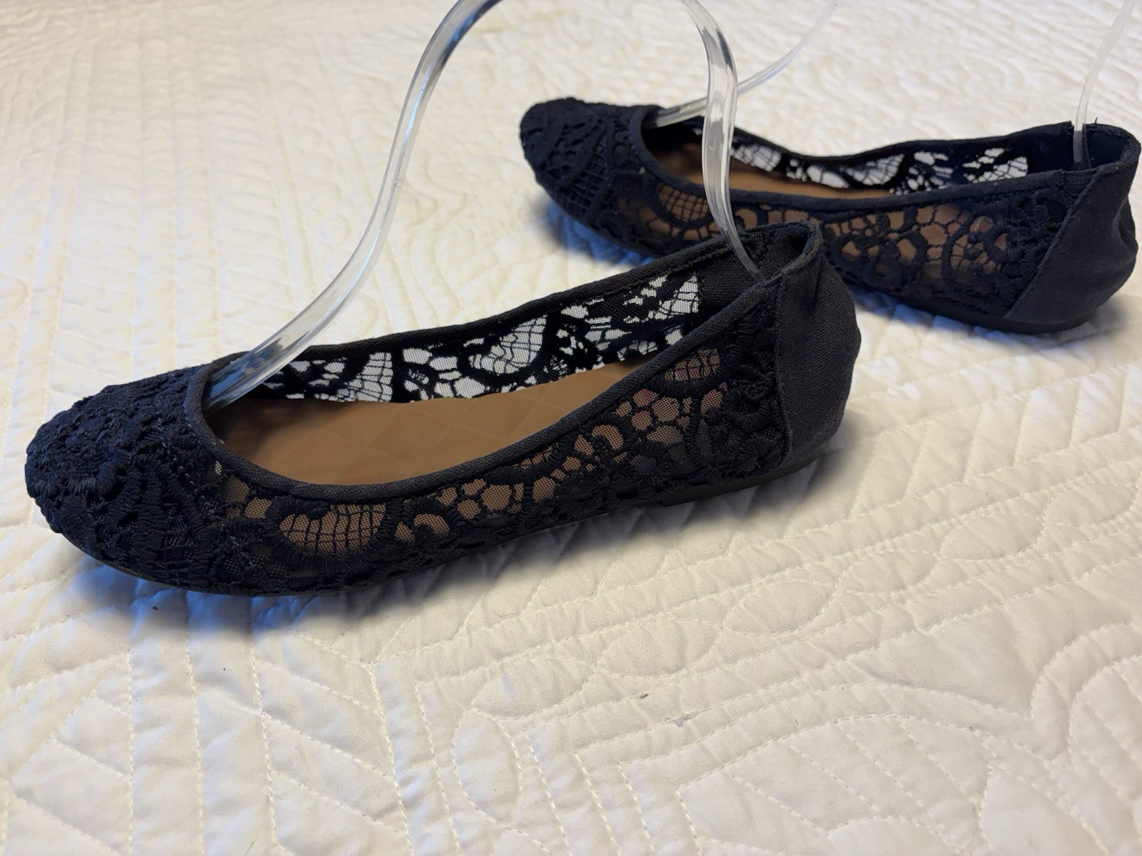 Jellypop Memory Foam Womens sz 7.5 Black Crochet Lace Slip On Ballet Flats #39