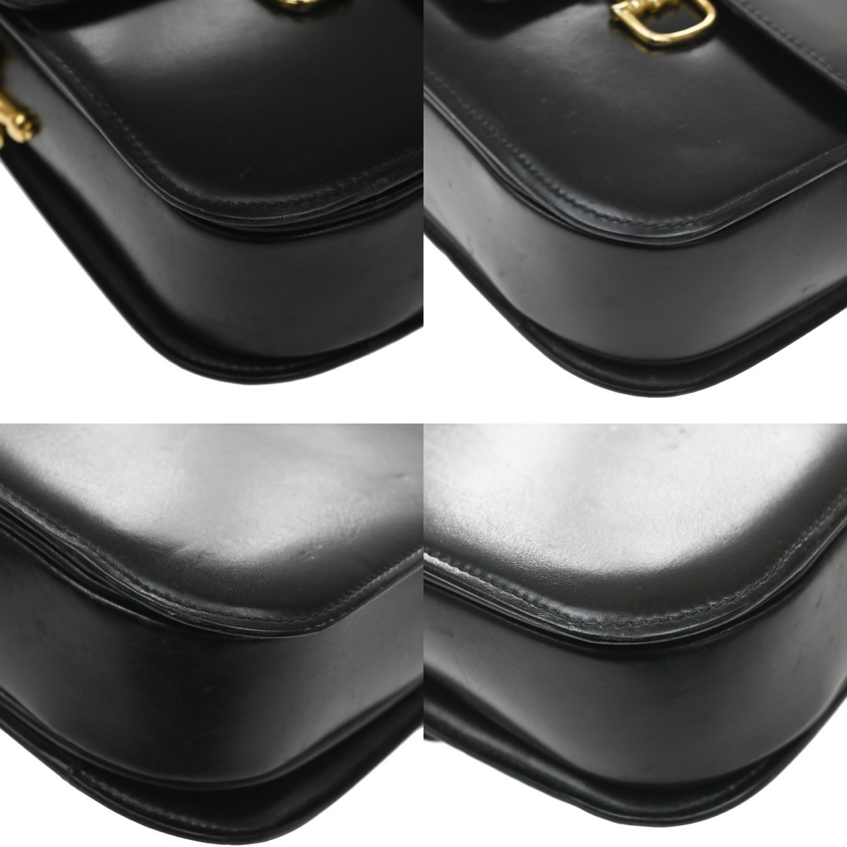 CELINE PARIS Logo Horse Carriage Shoulder Bag Leather Black Gold Italy 38KD451