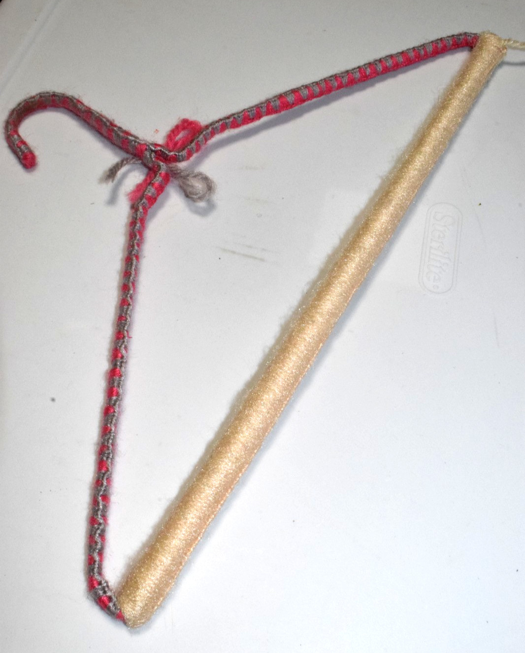 Vintage Yarn Wrapped Thick Wire Pant Hanger 50s 70s Rose Gray Cream Satin 16″