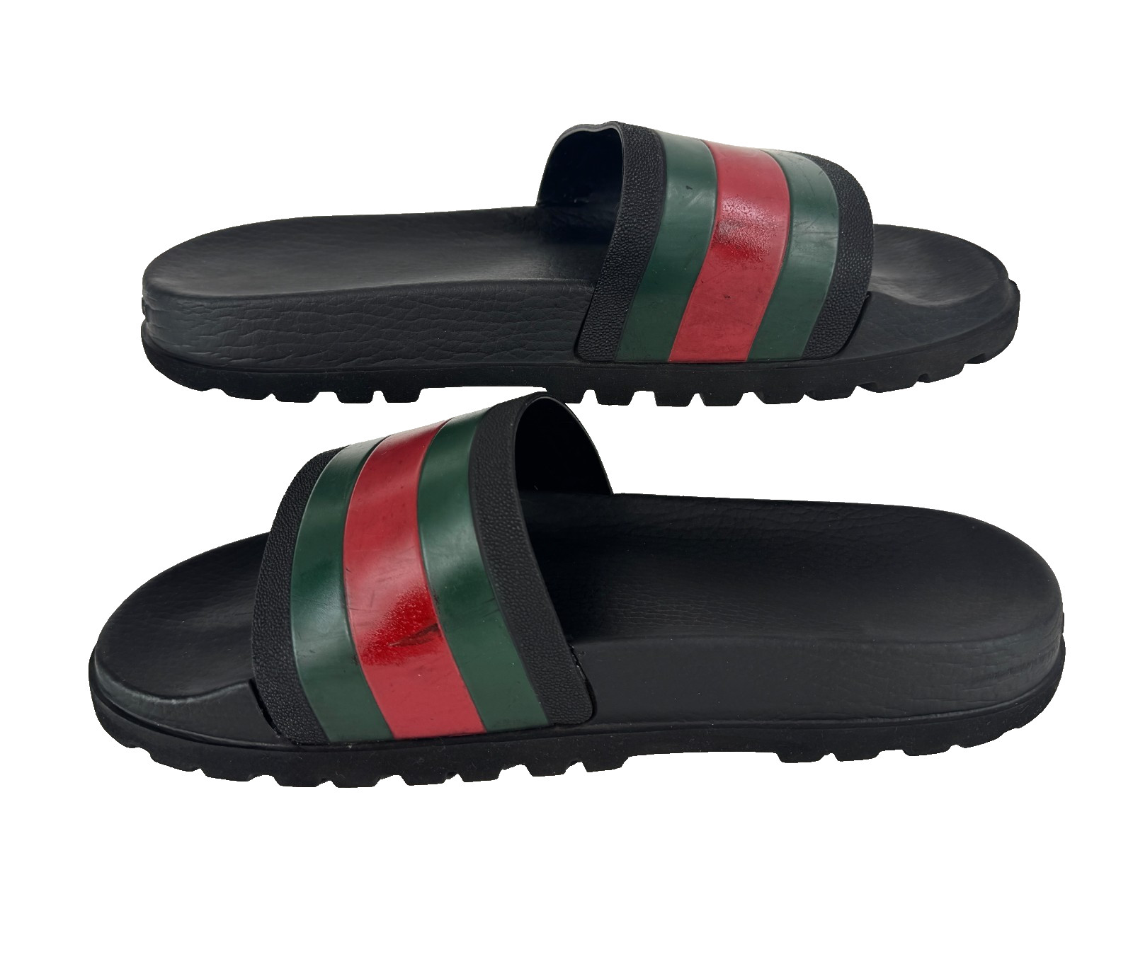 $510 Gucci Auth Men Black Web Rubber Pool Slides 9.5 US 9 UK 43 EU Sandals Shoes