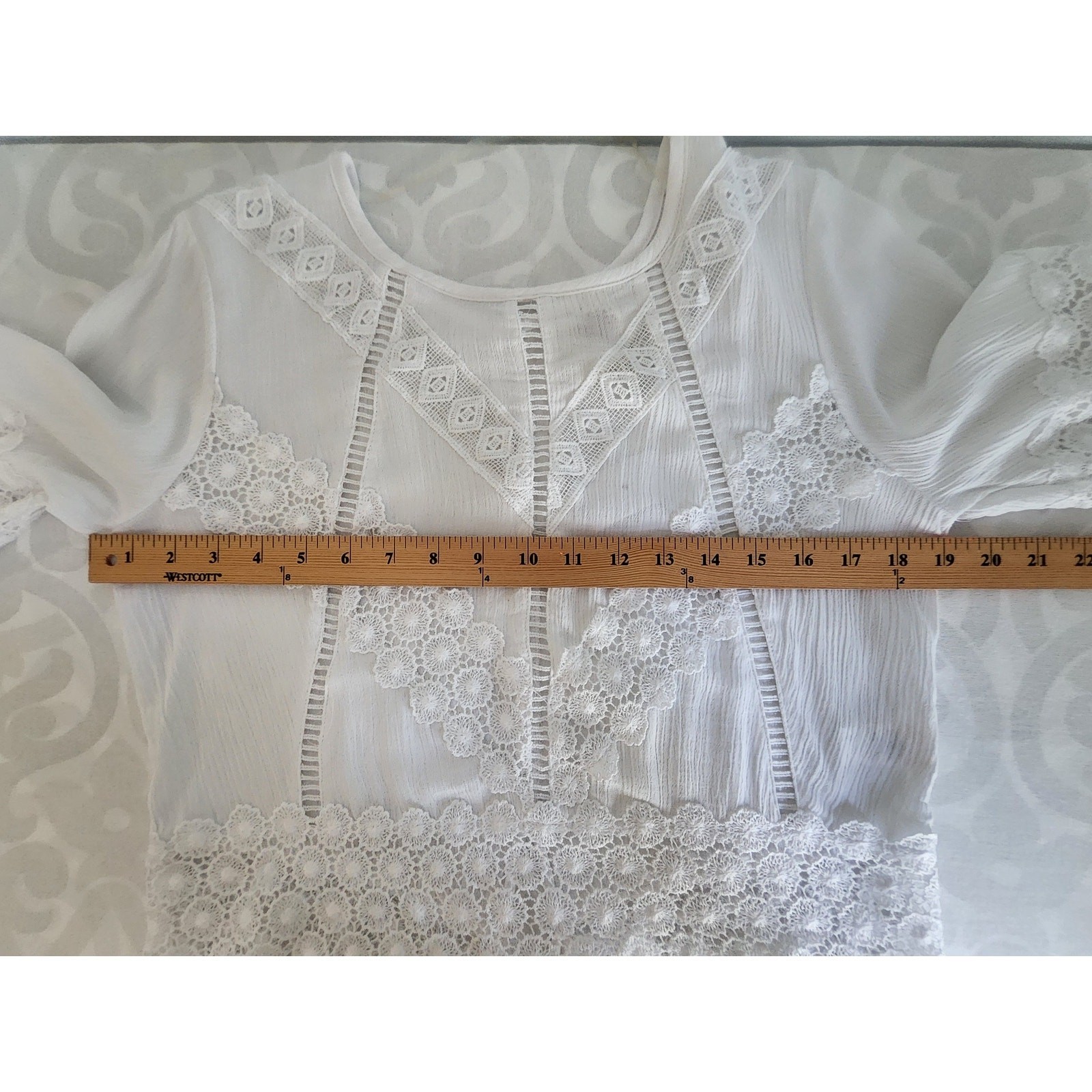 Self Esteem Boho Lace Tie Front Peasant Top XL