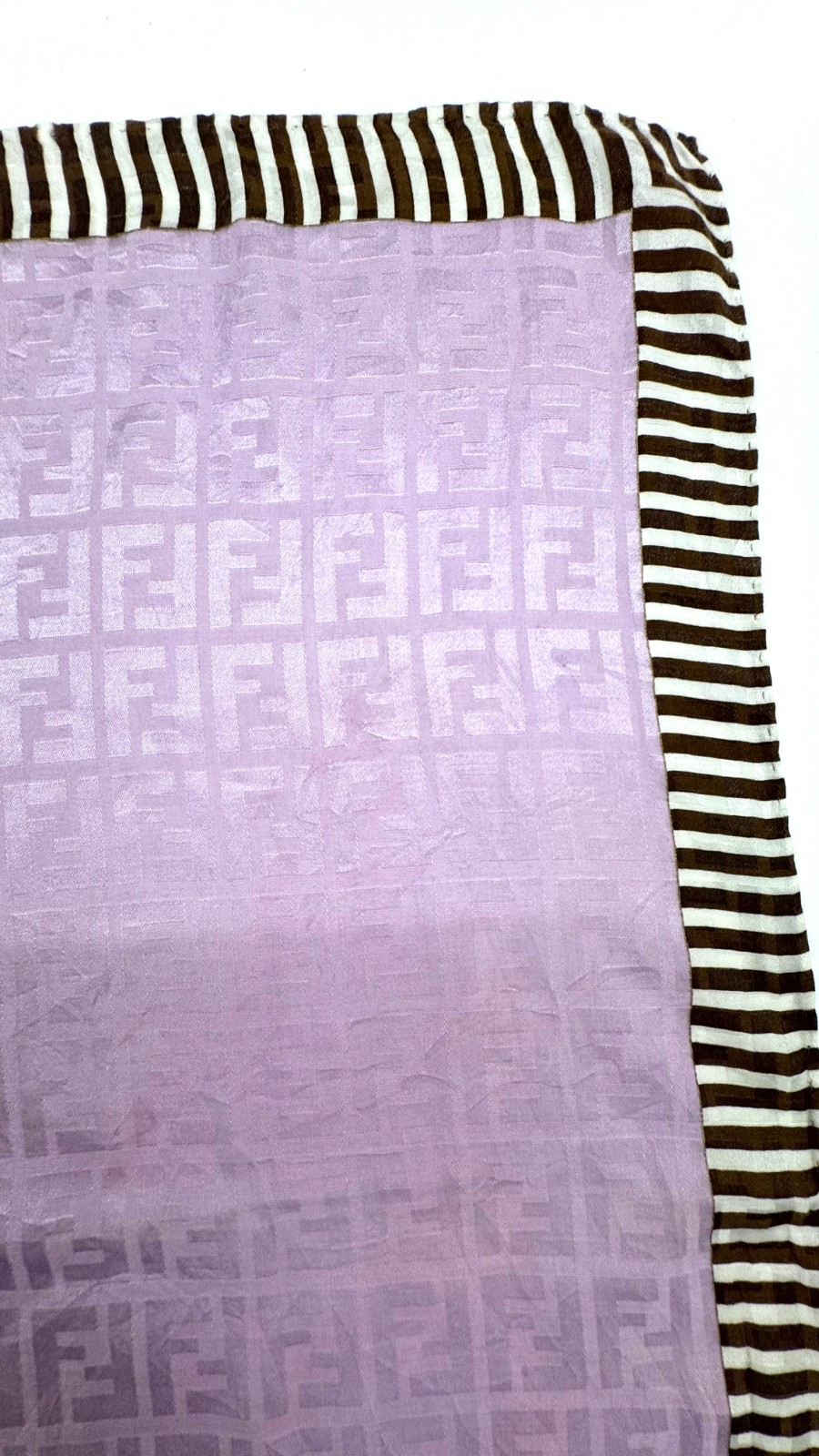 Fendi FF Monogram Pink Brown Striped Square Scarf 57cm Logo Vintage
