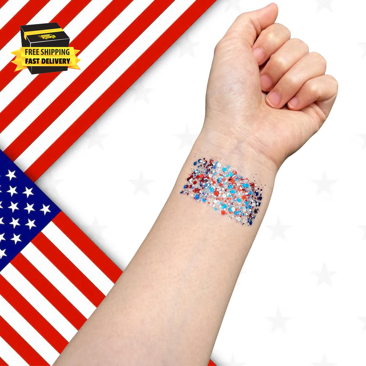 Patriotic Red White and Blue Body Glitter Stick,4Th of July Accessories,Sparklin