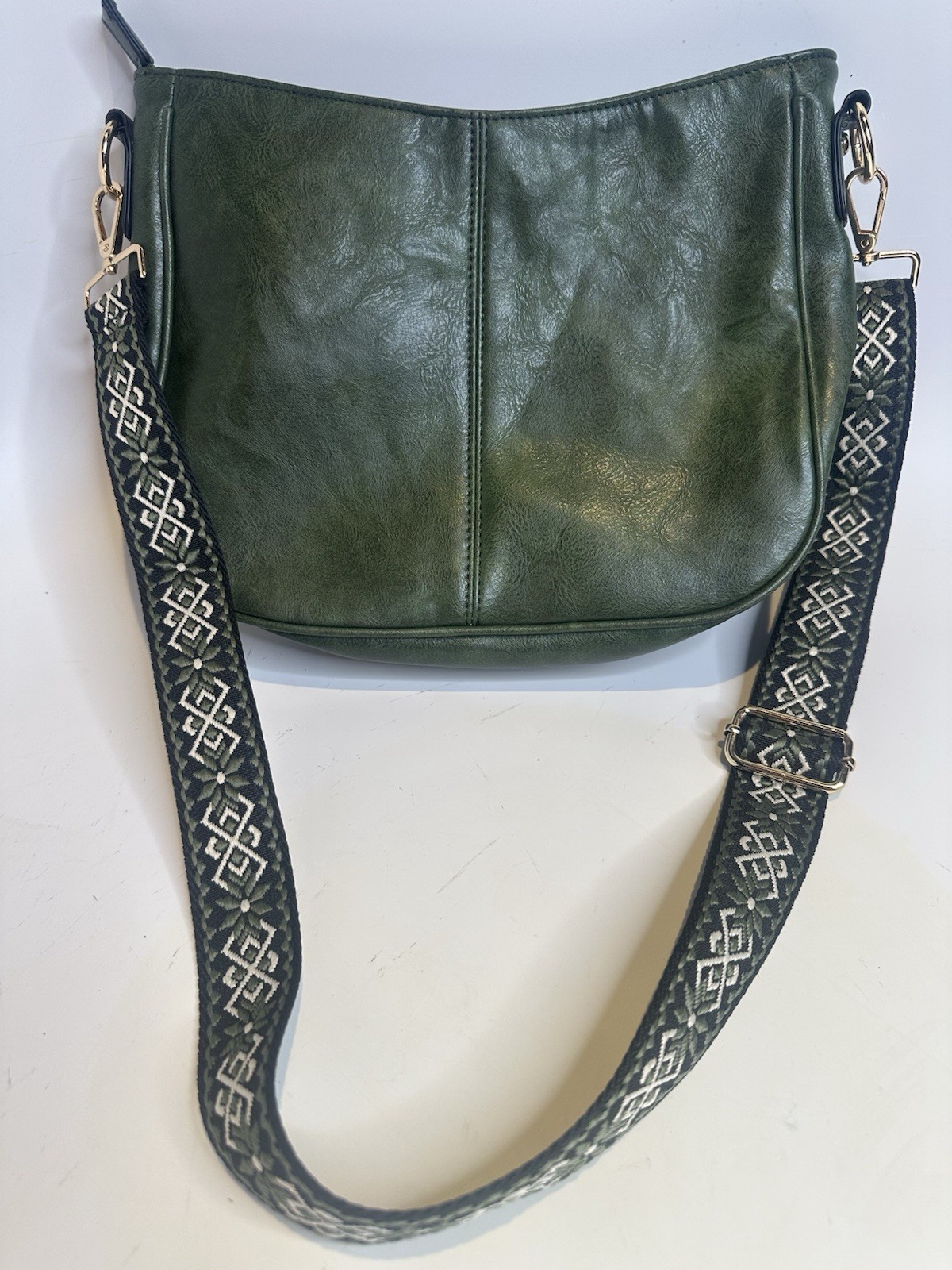 Green Geometric Crossbody Bag with Adjustable Strap, Zip/Magnetic, Inner Pockets
