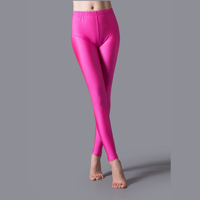 Luxallacki Oily Shiny High Waist Elastic Slim Pants Yoga Leggings Gym Sports