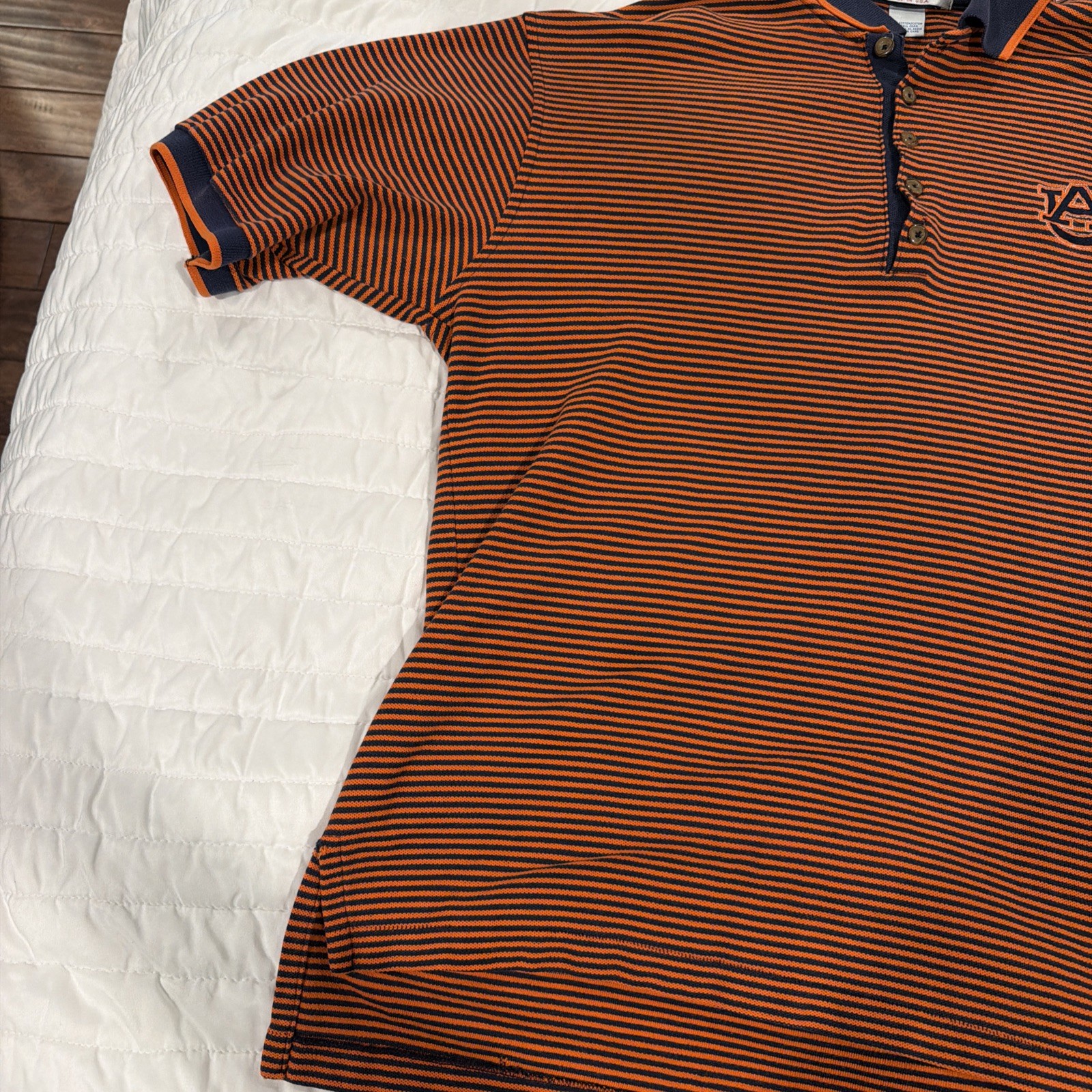 Vintage Russell Athletic Auburn Tigers Polo XL Made In USA Striped Blue Orange