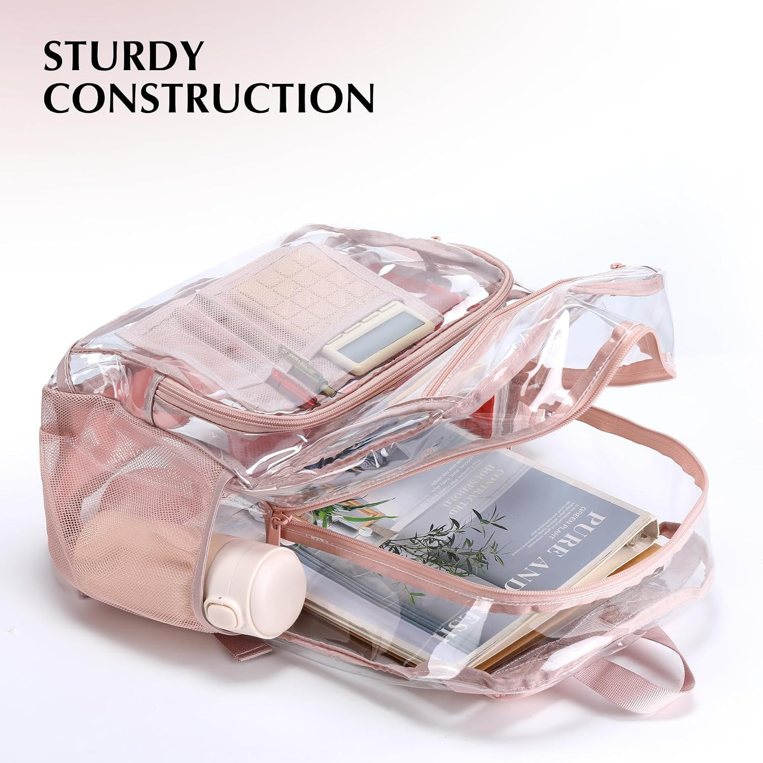 18In Clear Backpack for School Heavy Duty Transparent Bookbag for Girls | Pink,S