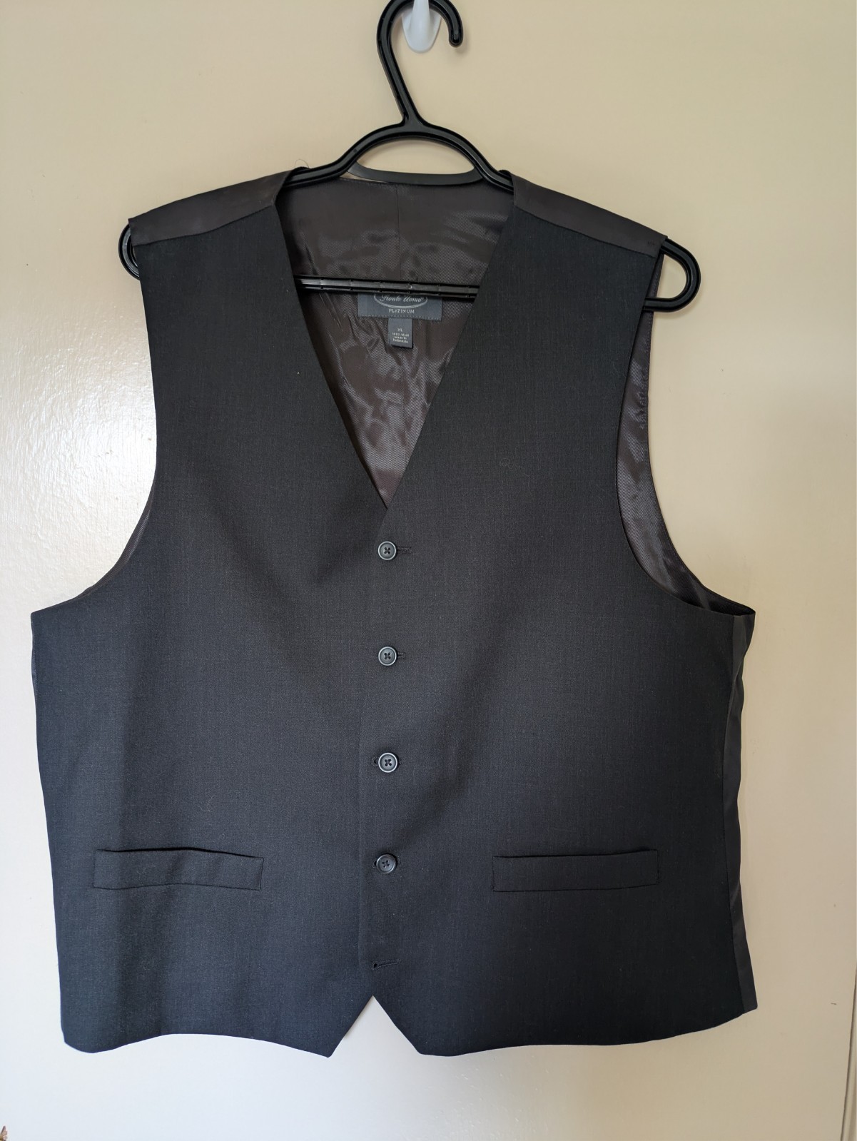 Pronto Uomo Platinum Mens Black 100% Wool Suit Vest Waistcoat 5 Button Formal XL