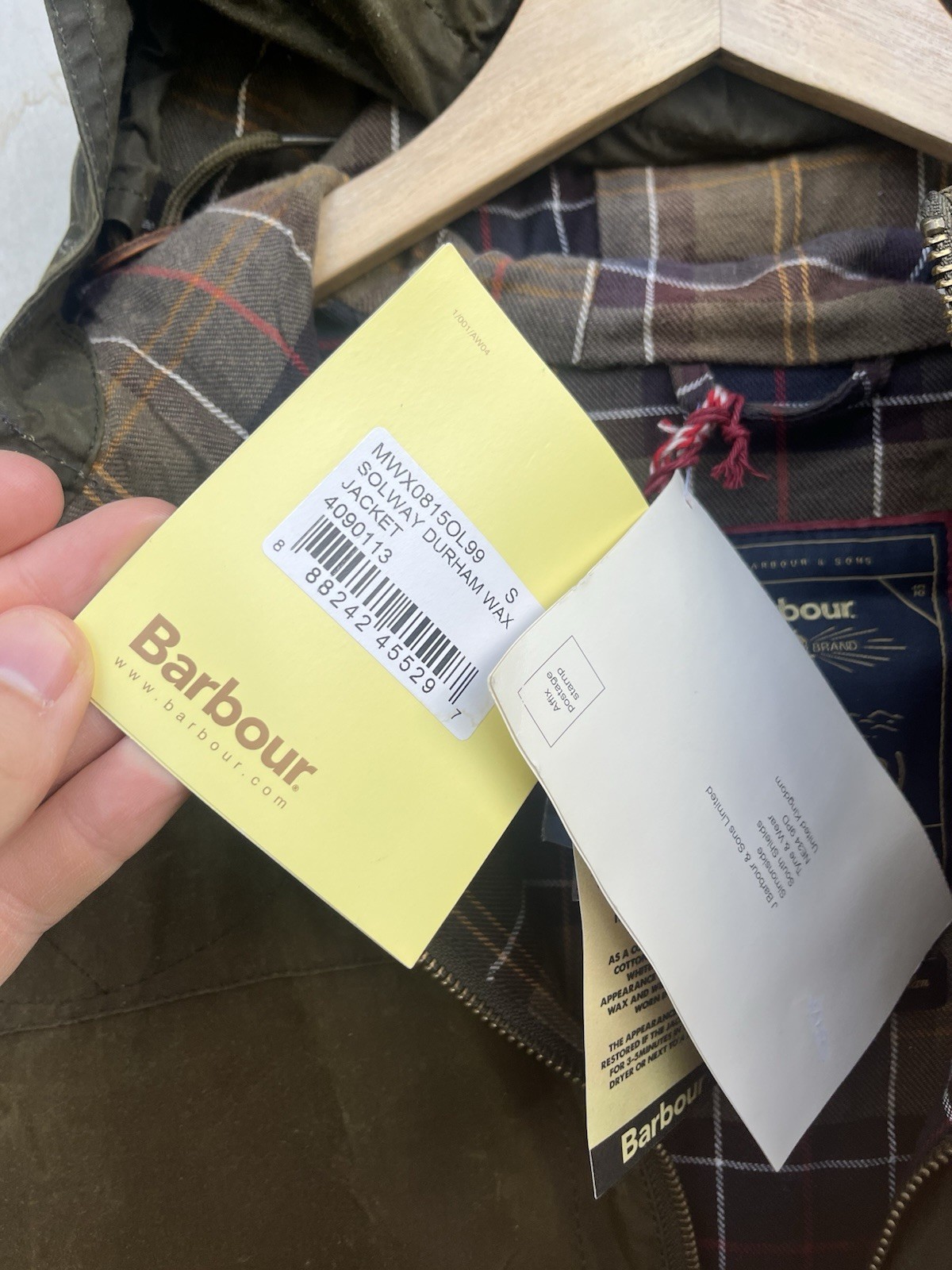 Barbour Dept B Solway Durham Wax Jacket Hooded Beeswax Men’s Olive – Small