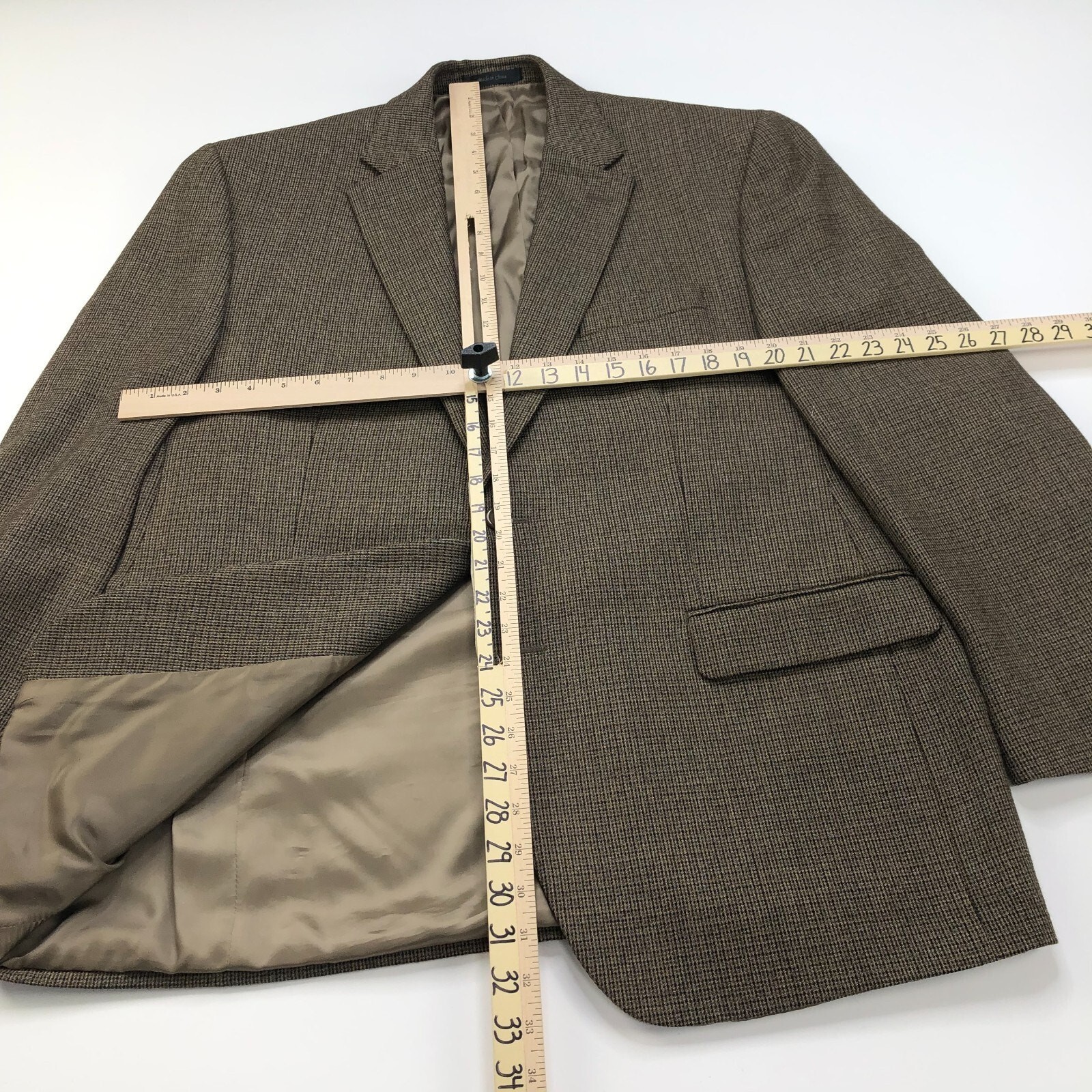 Chaps 44 R Men’s 100% Wool Sport Coat Jacket Check Pattern Brown