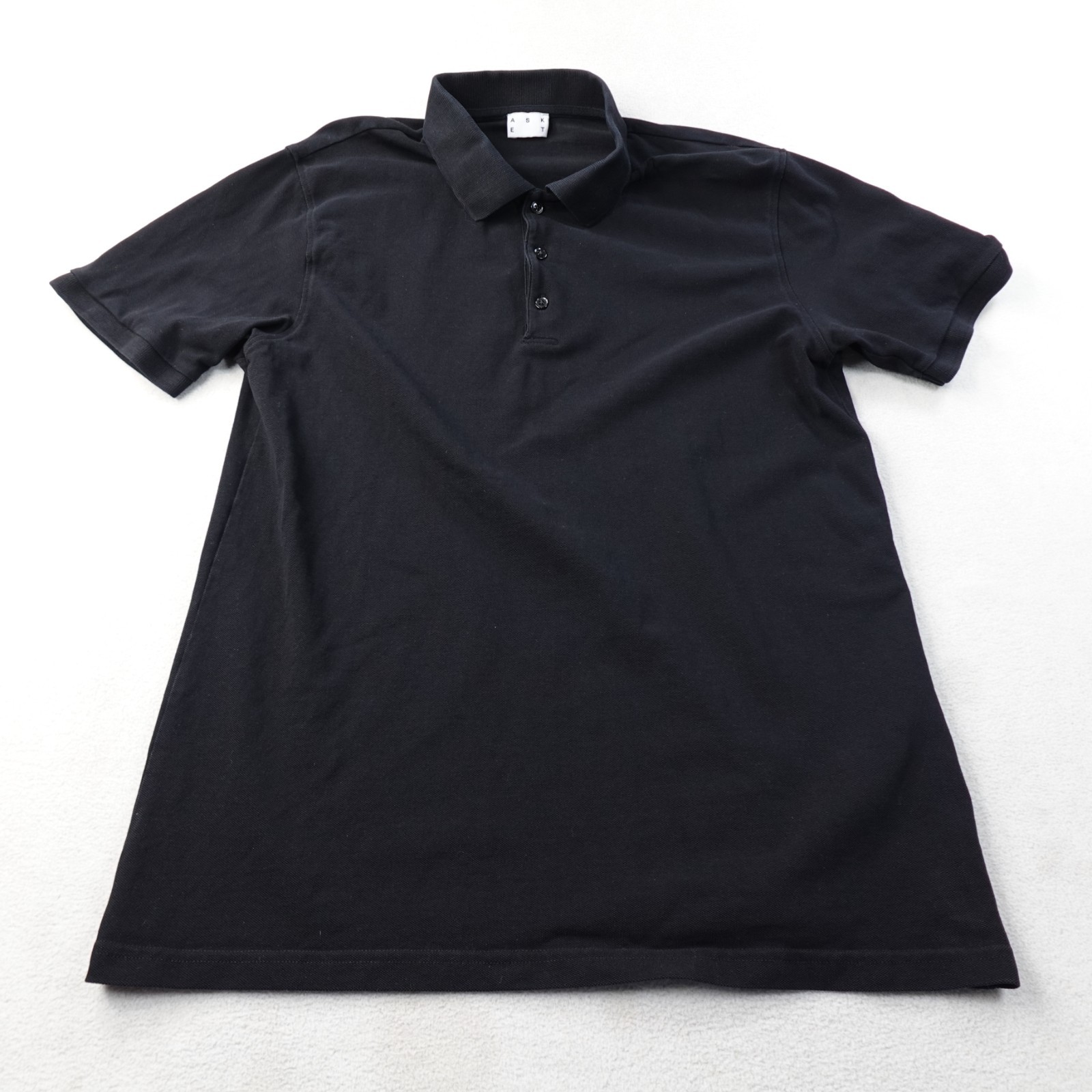 ASKET Pique Polo Shirt Mens XL Short Black Organic Cotton Short Sleeve Portugal