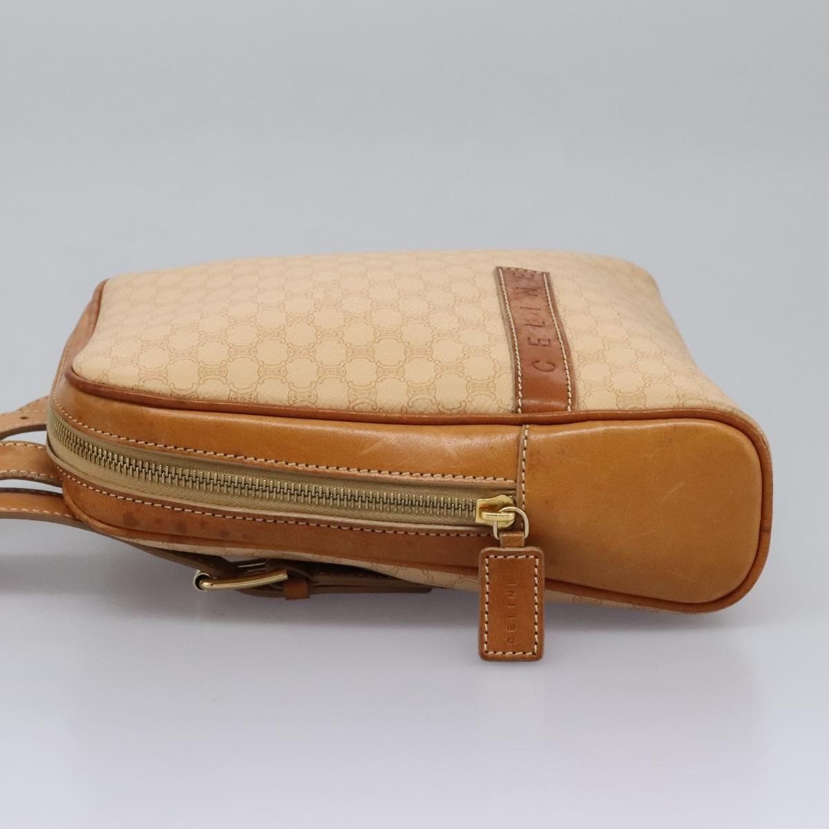 CELINE Macadam Canvas Backpack PVC Leather Beige Auth BD1038