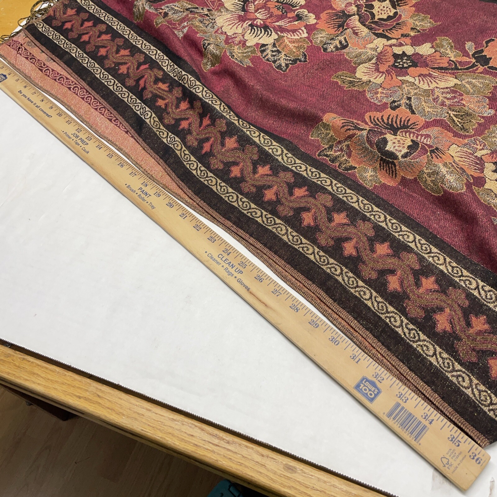 Elegant Floral Wrap Fringed Scarf Maroon Gold Black Oblong Rectangle Sparkle 72”