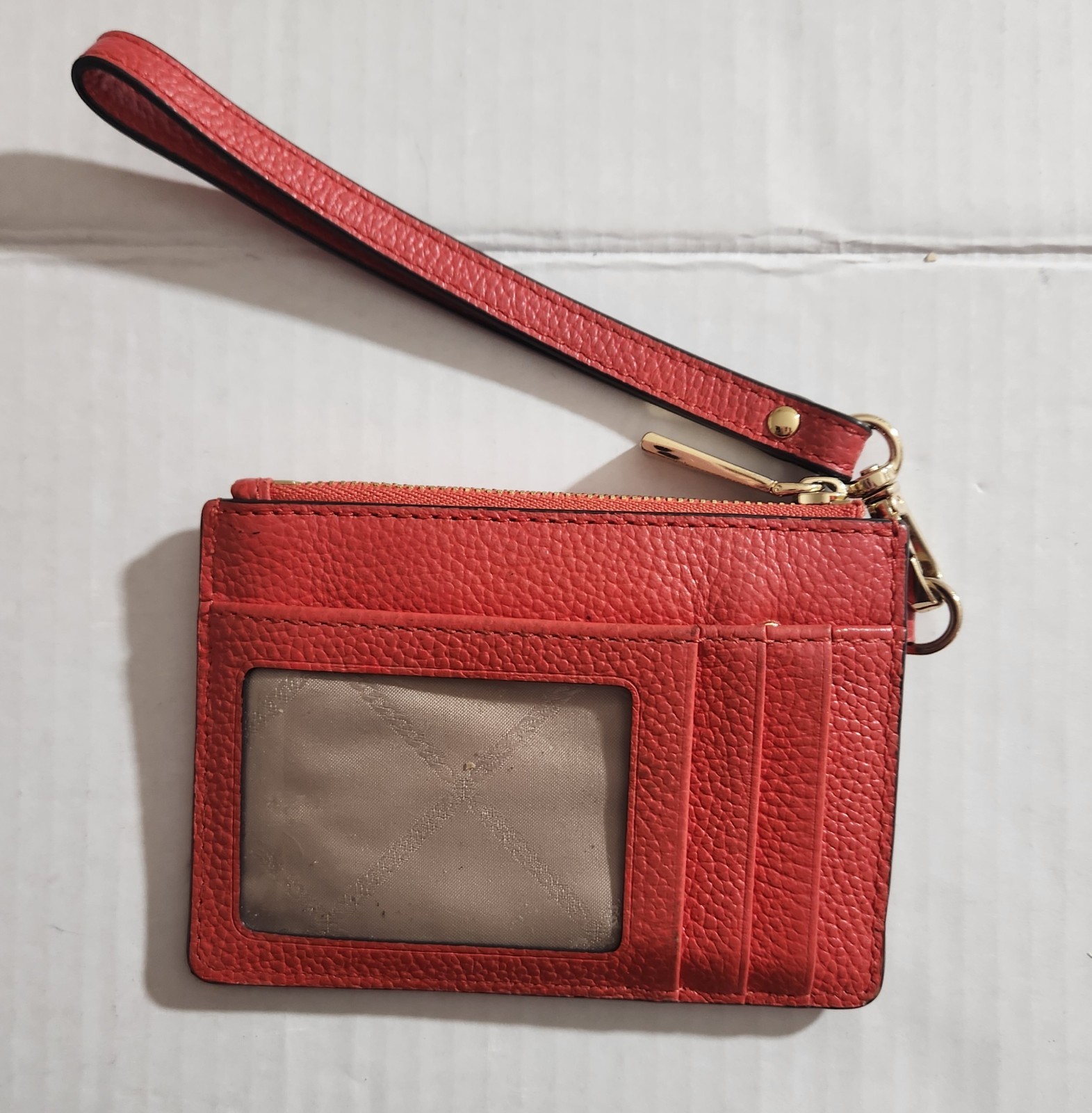 Michael Kors Red Zip Wristlet Wallet w/ Card Slots, ID Window & Keyring