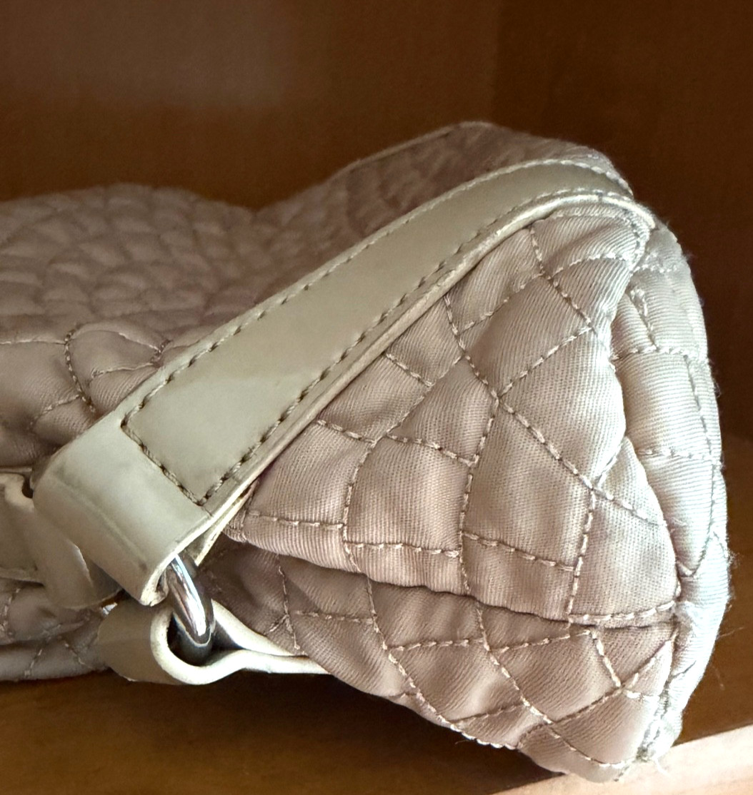VERA BRADLEY EMMA BEIGE QUILTED NYLON TOP ZIP SHOULDER SATCHEL HANDBAG