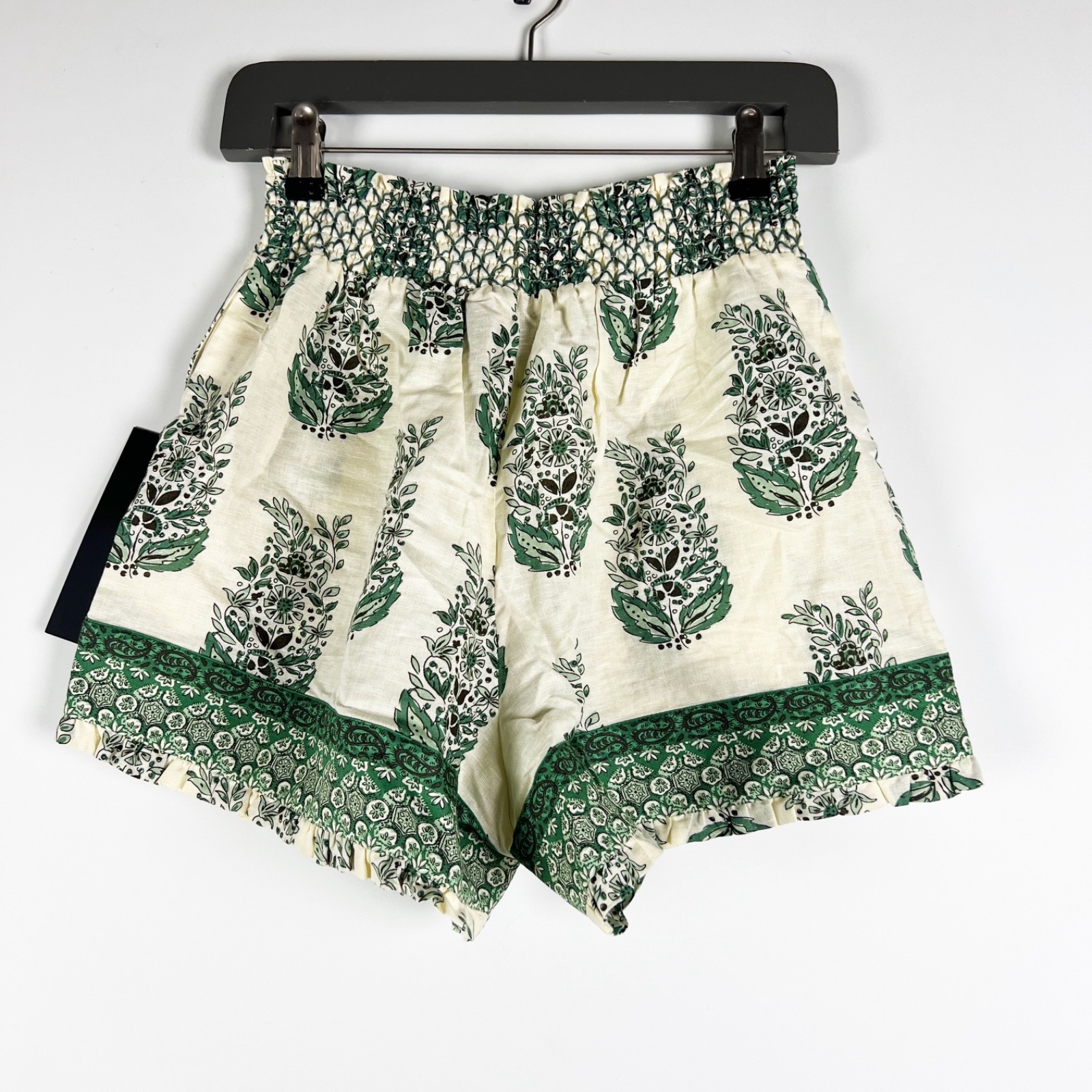 NEW Tuckernuck Jade Terrace Cotton Linen Pull On Clemence Shorts Green Paisley