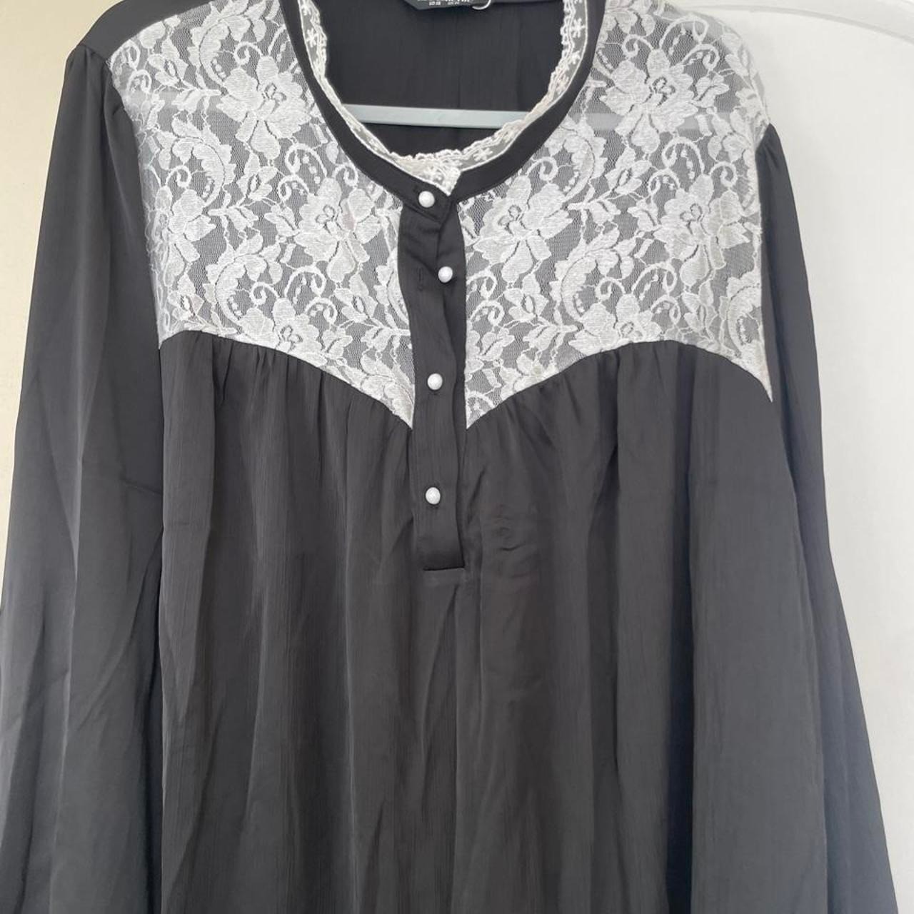 BloomChic Black Blouse with White Lace trim