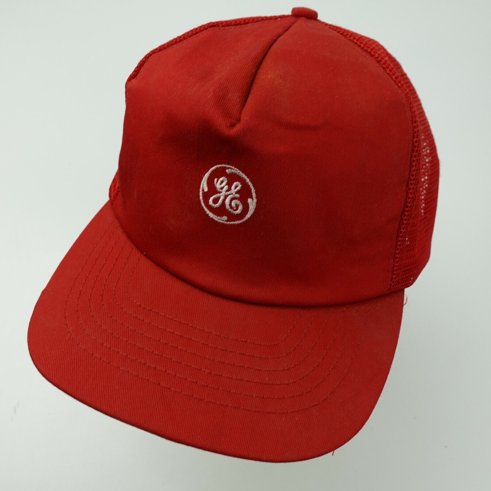 GE General Electric Red Trucker Ball Cap Hat Snapback Baseball Adult