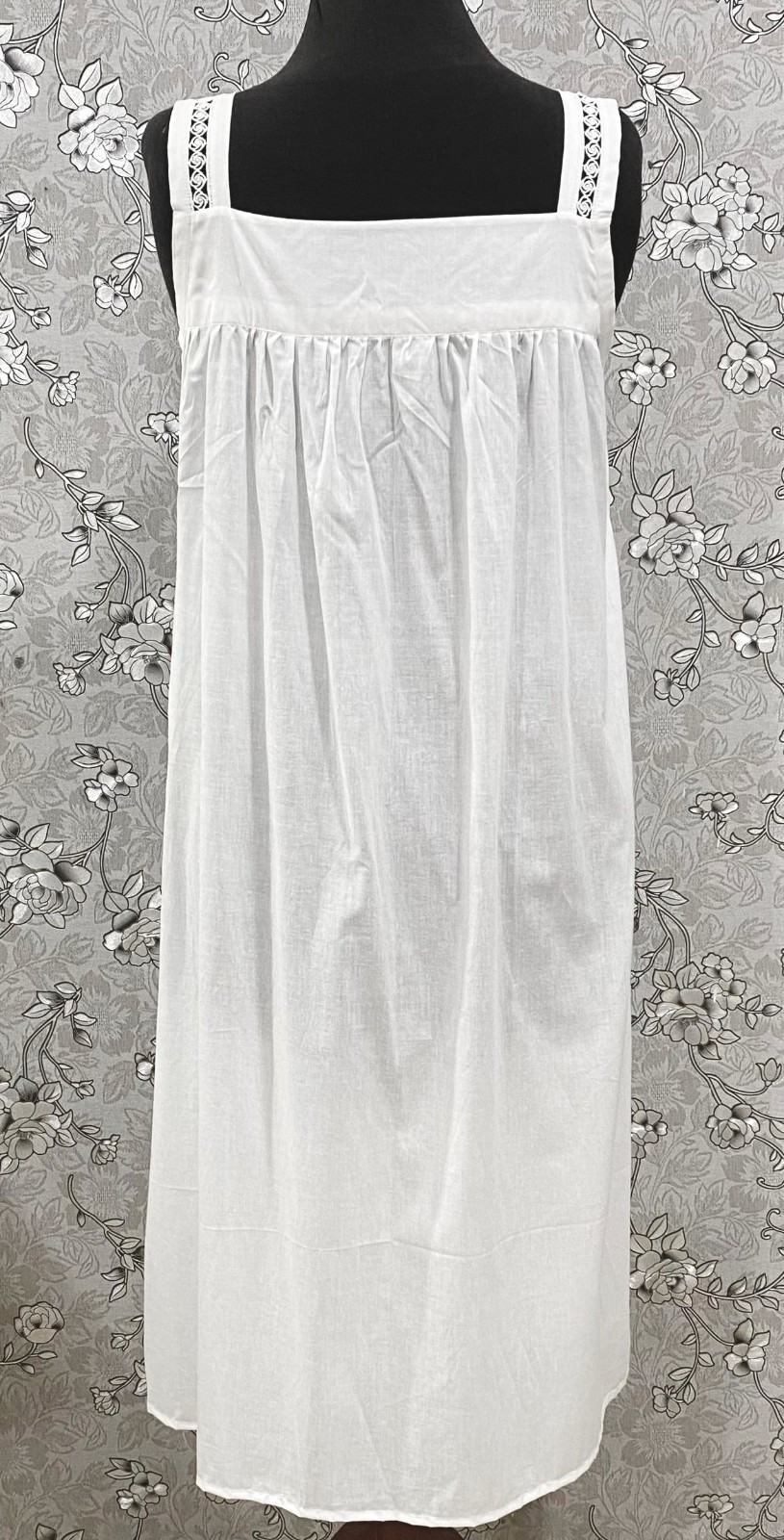 SoieRose White Victorian Cotton Nightgown – SR-1193 – Sleeveless Vintage Nightie