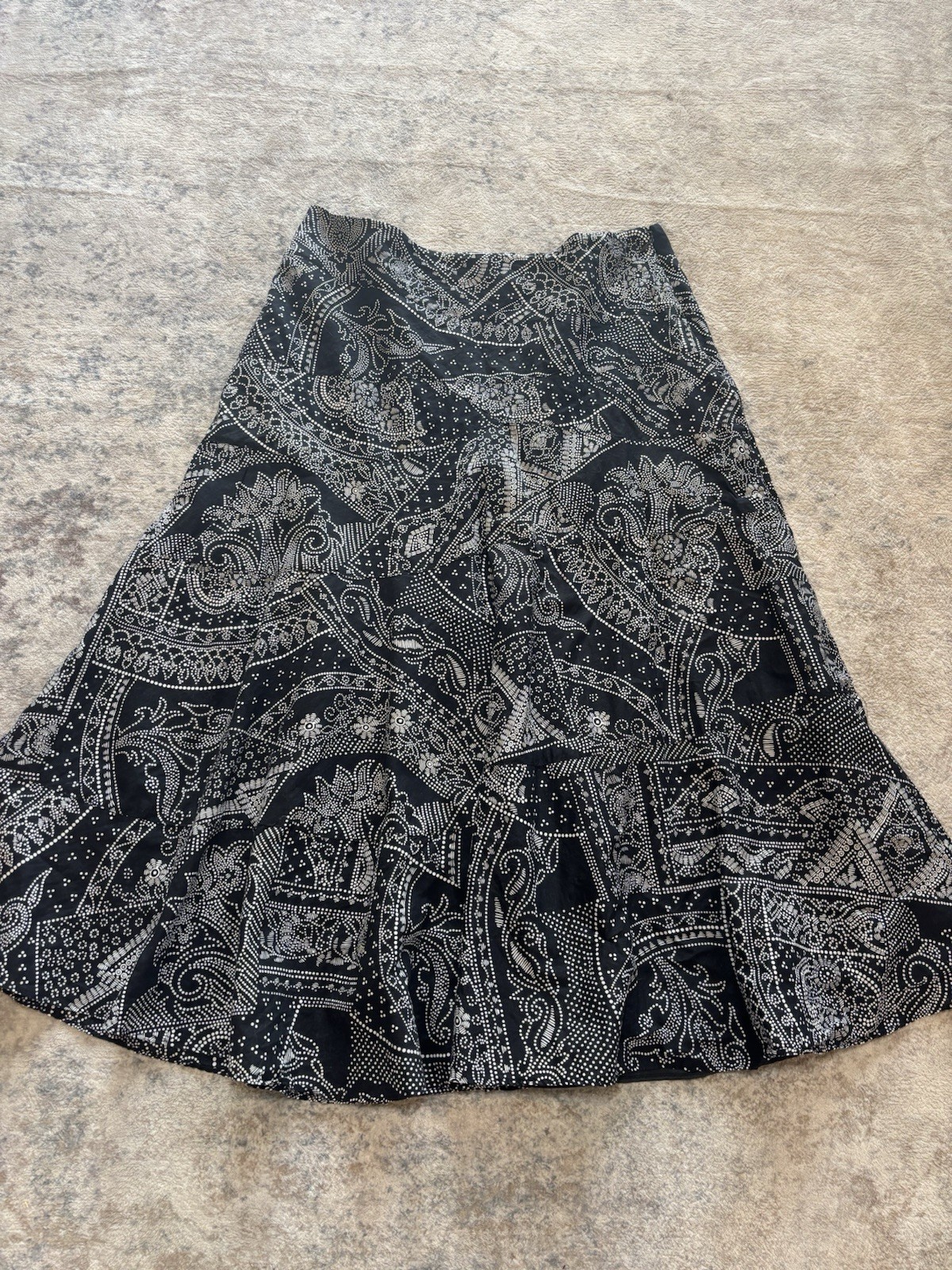 Charter Club Women’s Black White Paisley Pleated Satin A-Line Skirt 12P