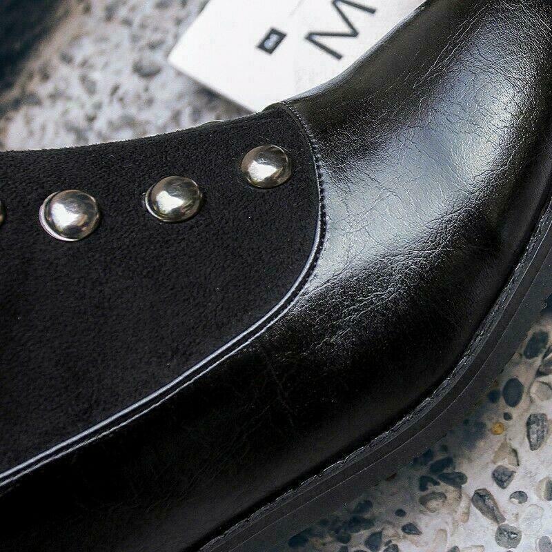 British Women’s Studded Pointy Toe Zip Knee High Boots Biker Gothic Riding Shoes