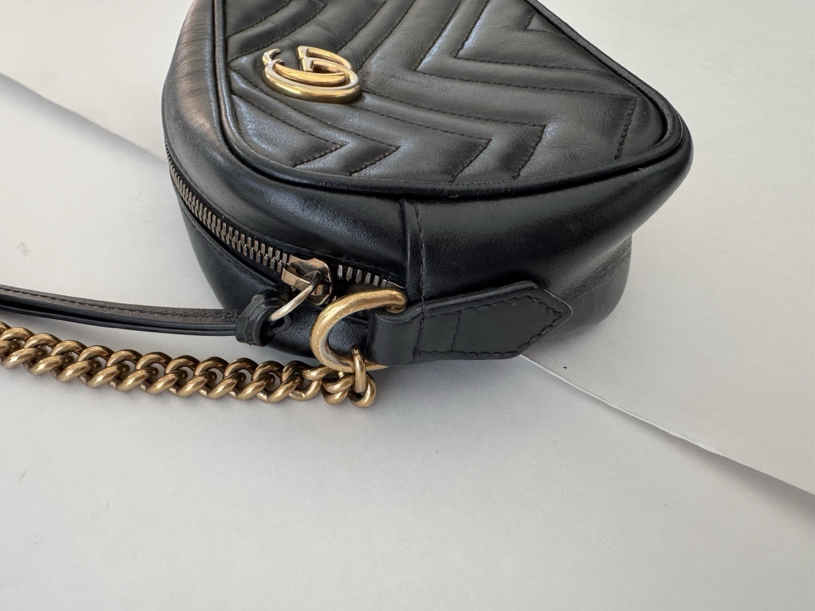 Pre Owned Fair Replacement Bolt Last Photo Gucci GG Marmont Mini Double G Black