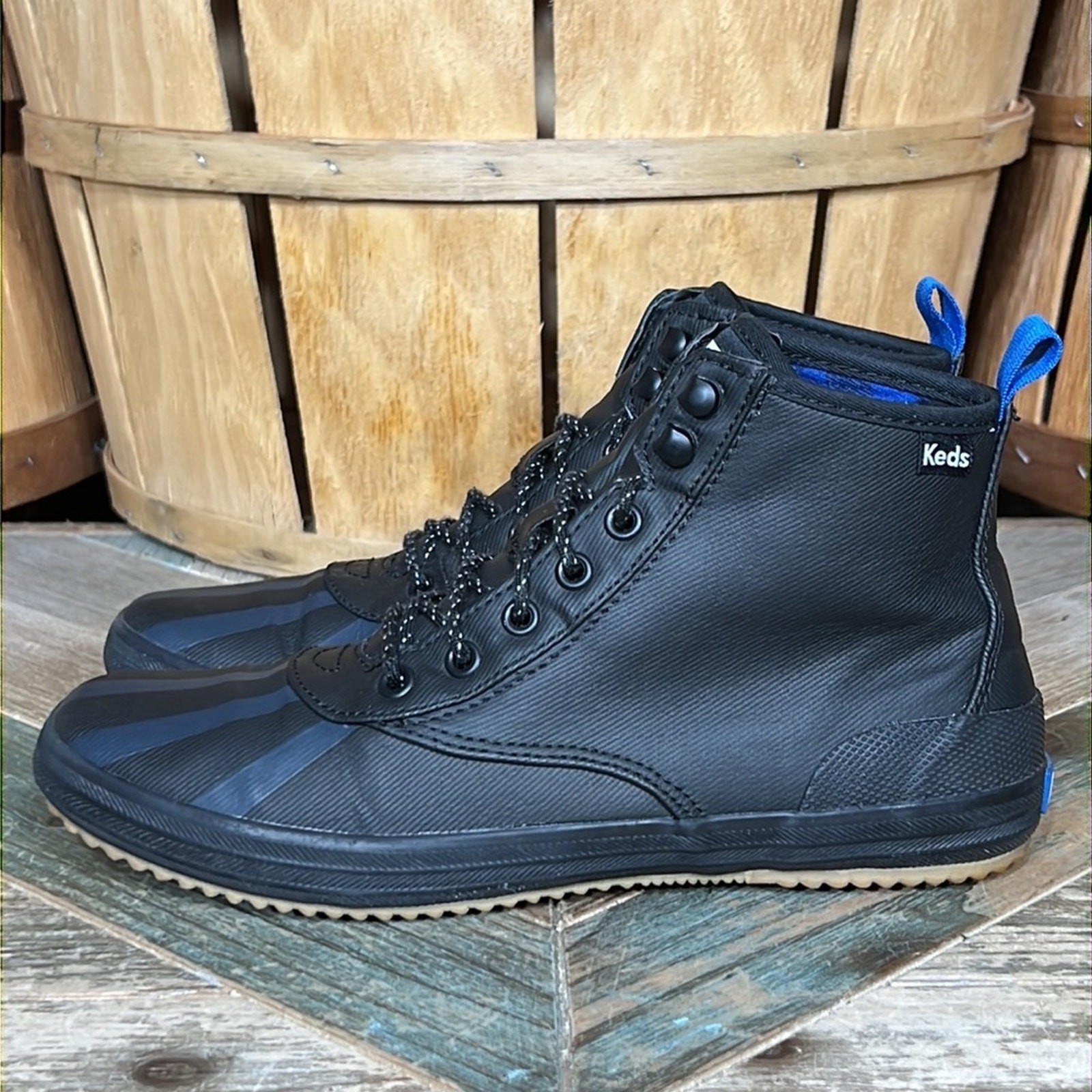 Keds Scout Splash Black Blue Water Resistant Twill Waxed Canvas Boots Womens 6