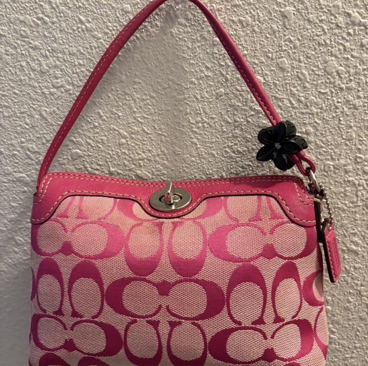 Coach Turlock Hot Pink Jaquard Leather Canvas Wrislet Mini Bag RARE